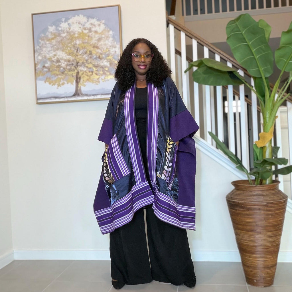 Handmade African Print Kimono: Adire Aso Oke Robe