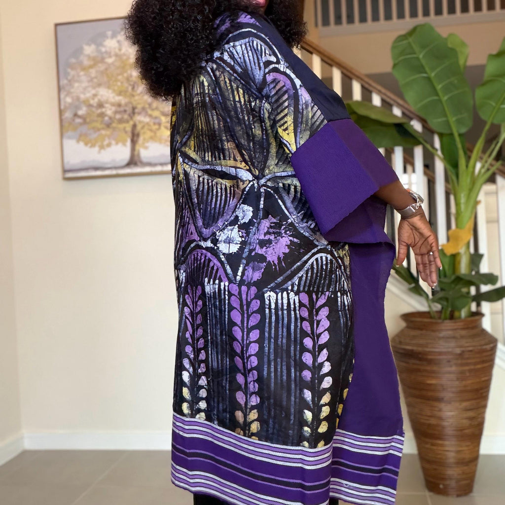 Handmade African Print Kimono: Adire Aso Oke Robe