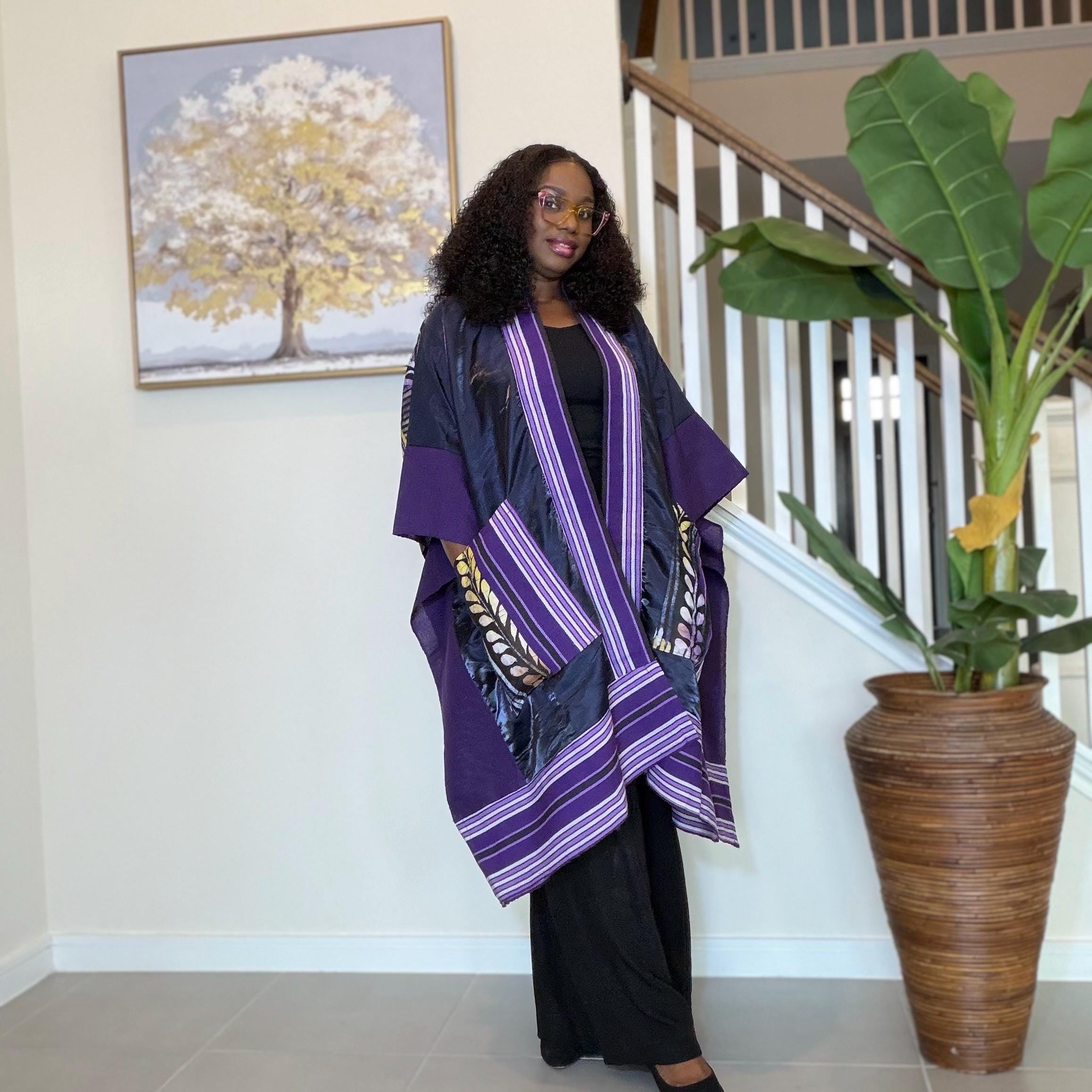 Handmade African Print Kimono: Adire Aso Oke Robe