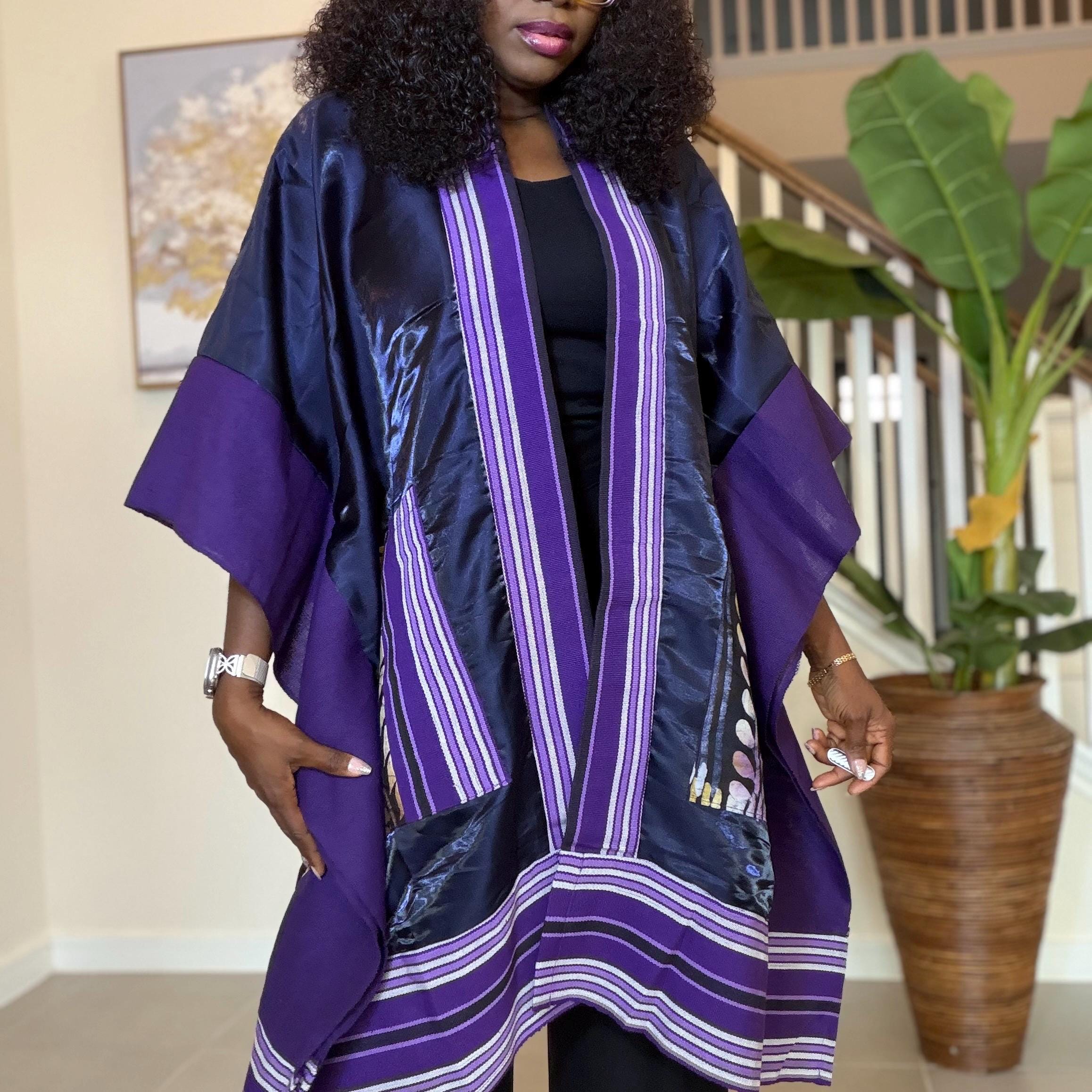 Handmade African Print Kimono: Adire Aso Oke Robe