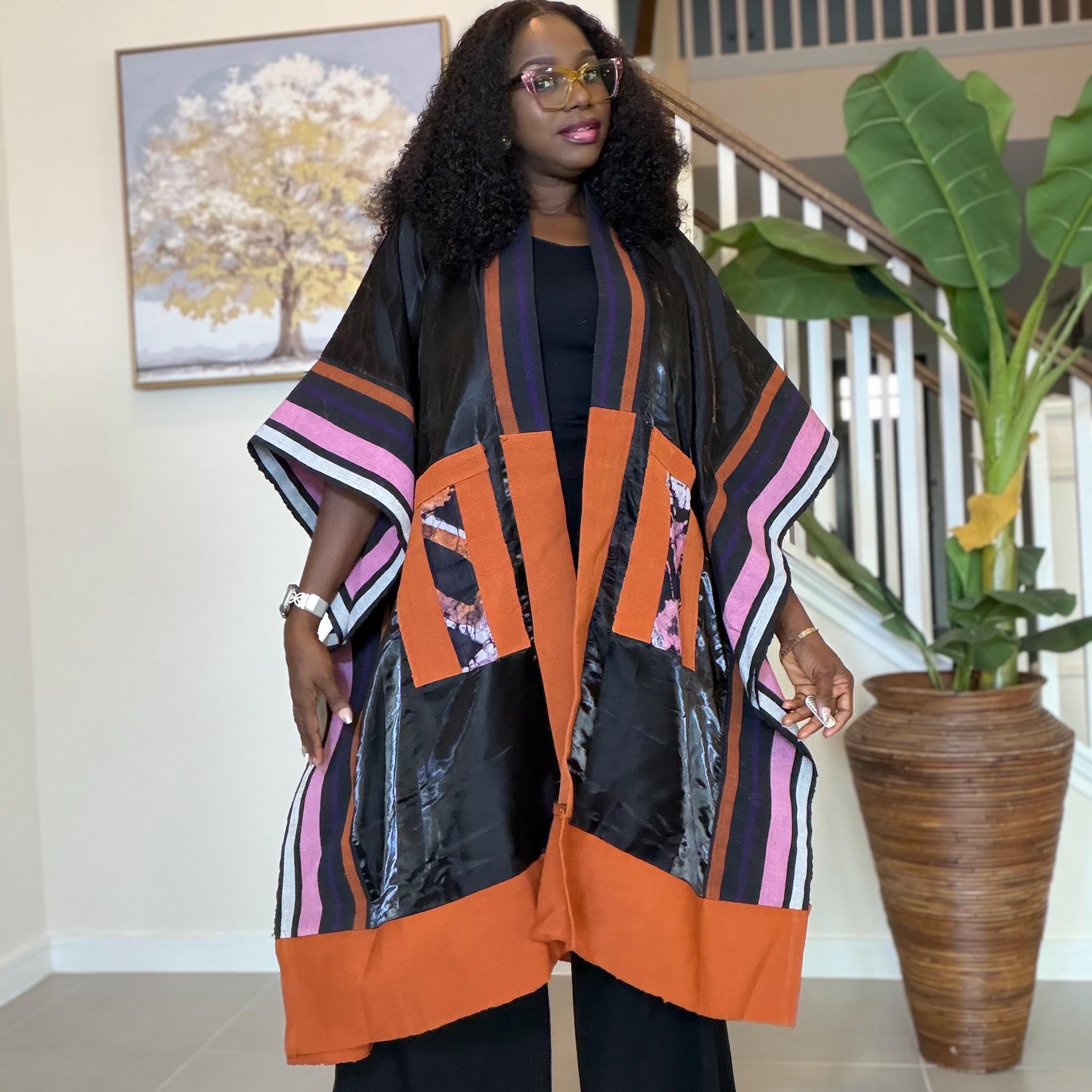 Handmade African Adire Aso Oke Kimono | Boho Festival Jacket