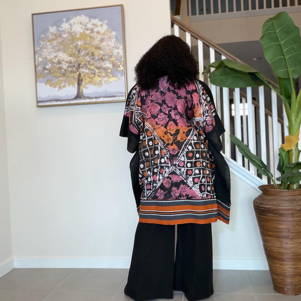 Handmade African Print Kimono: Adire Aso Oke Robe