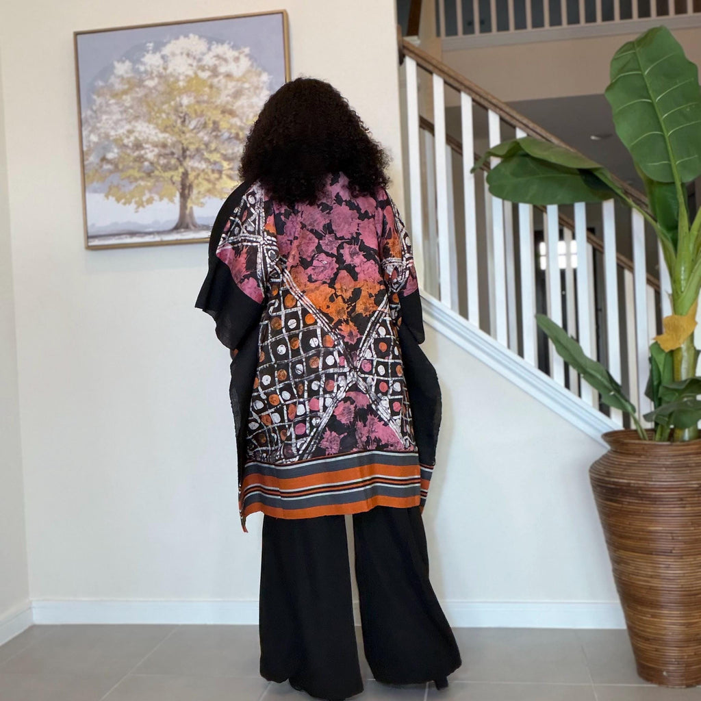 Handmade African Print Kimono: Adire Aso Oke Robe