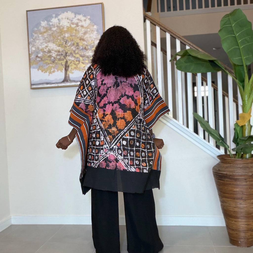 Handmade African Print Kimono: Adire Aso Oke Robe