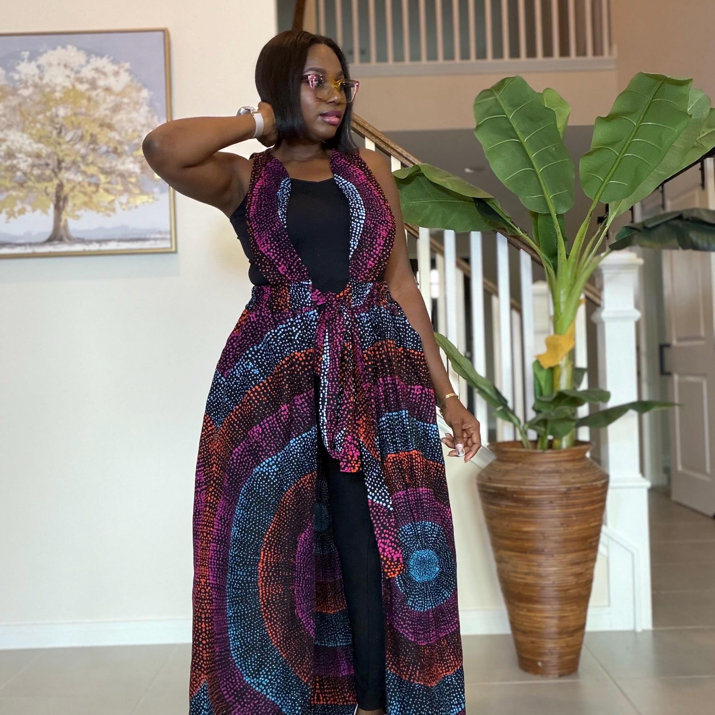 Sleeveless Ankara Kimono: African Print Belted Duster - Handmade