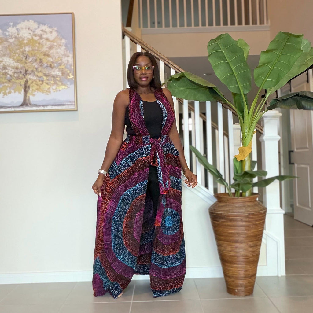 Sleeveless Ankara Kimono: African Print Belted Duster - Handmade