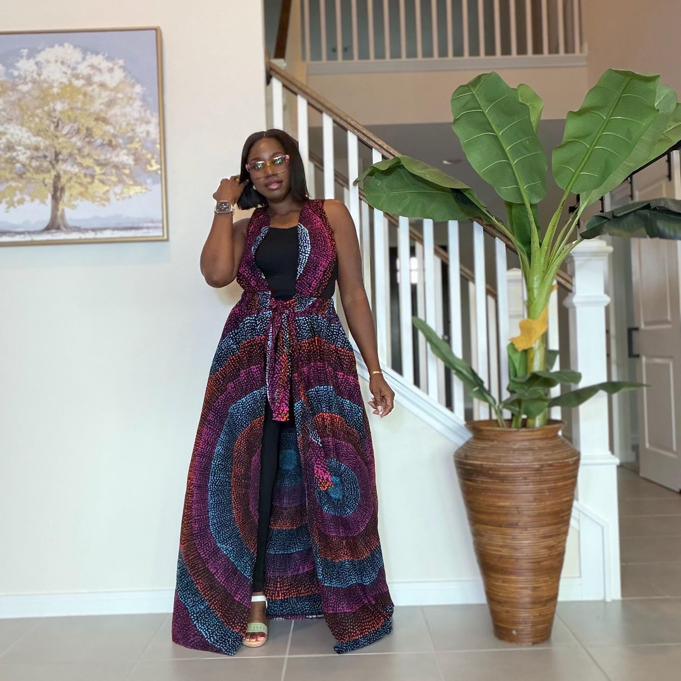 Sleeveless Ankara Kimono: African Print Belted Duster - Handmade