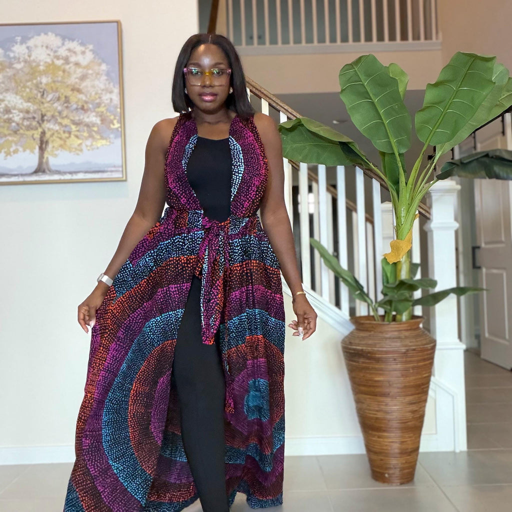 Sleeveless Ankara Kimono: African Print Belted Duster - Handmade