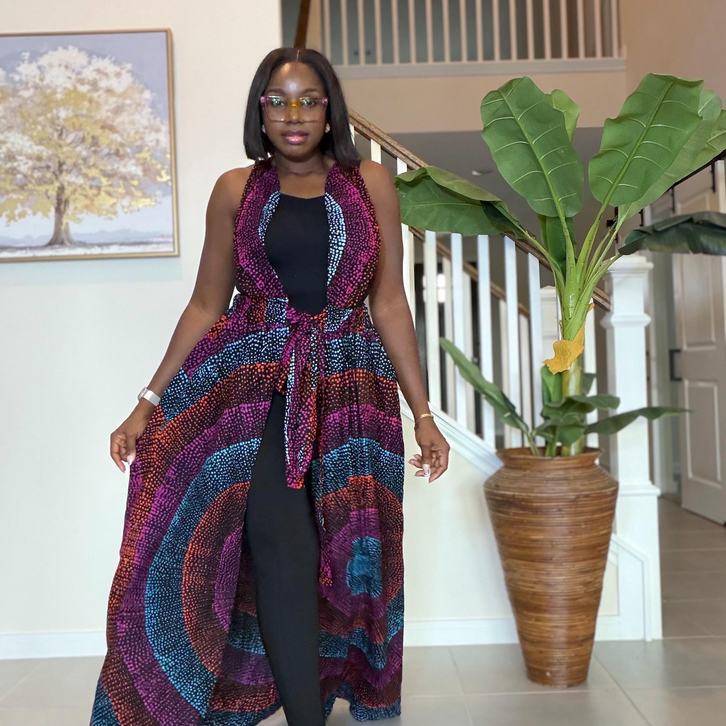 Sleeveless Ankara Kimono: African Print Belted Duster - Handmade