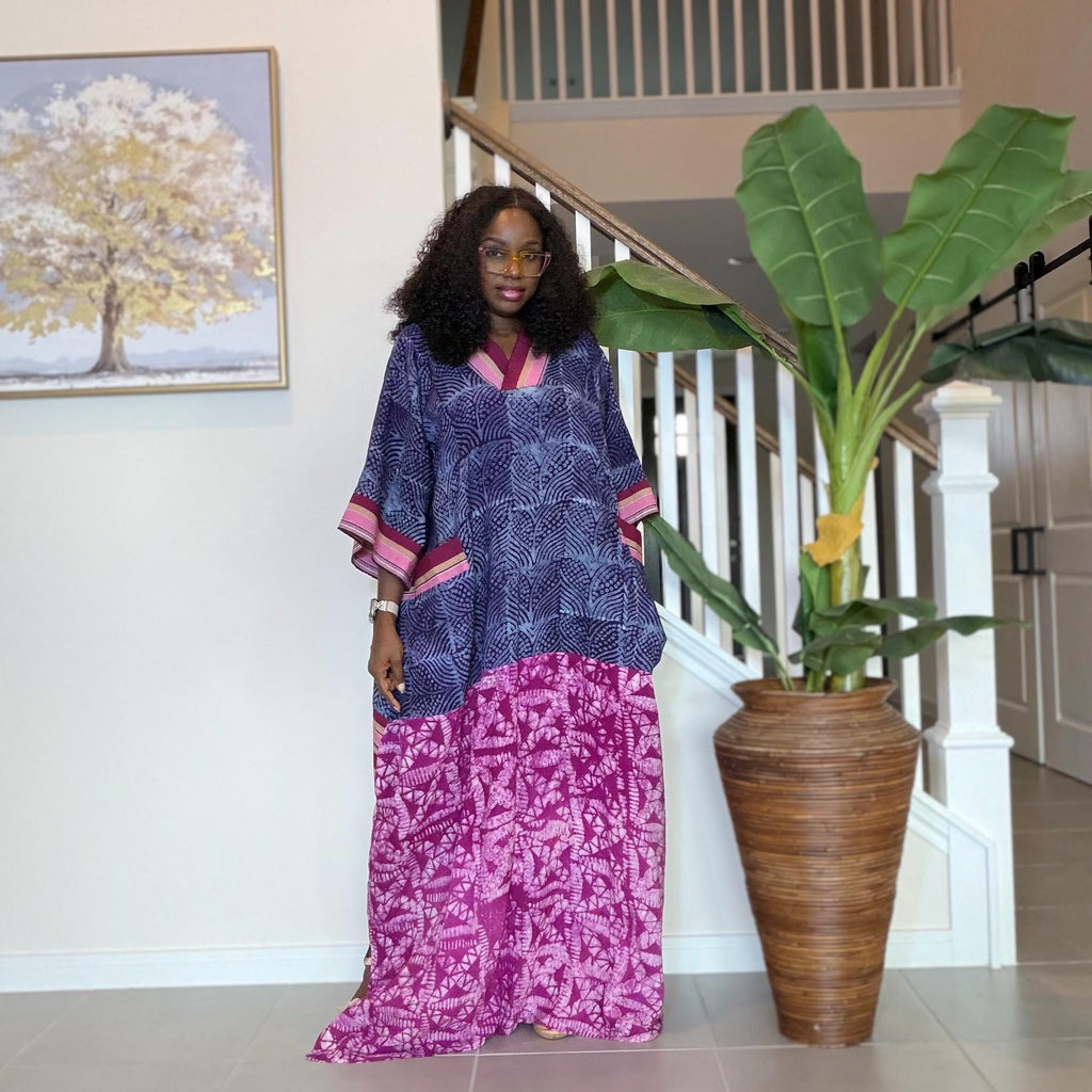 Handmade Adire Maxi Dress, Nigerian Tie Dye Kaftan, Boho African Clothing