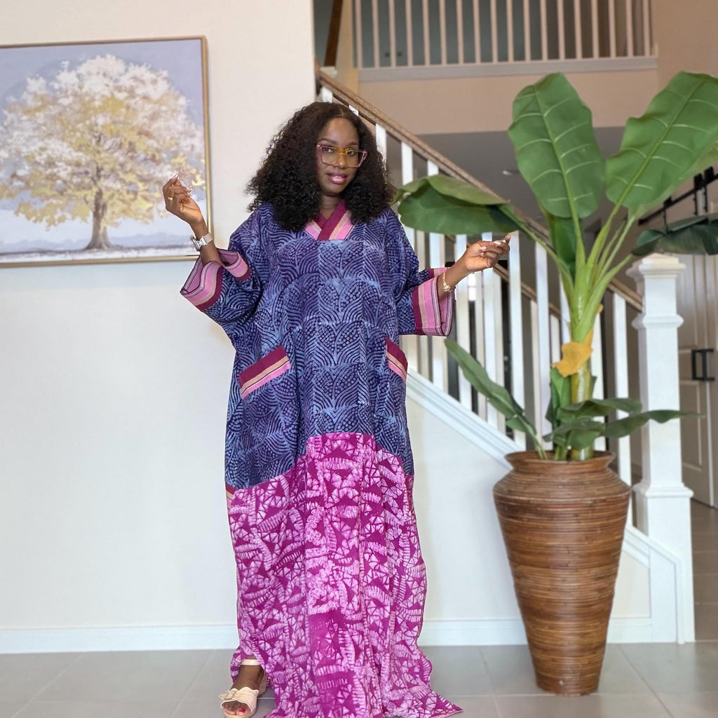 Handmade Adire Maxi Dress, Nigerian Tie Dye Kaftan, Boho African Clothing