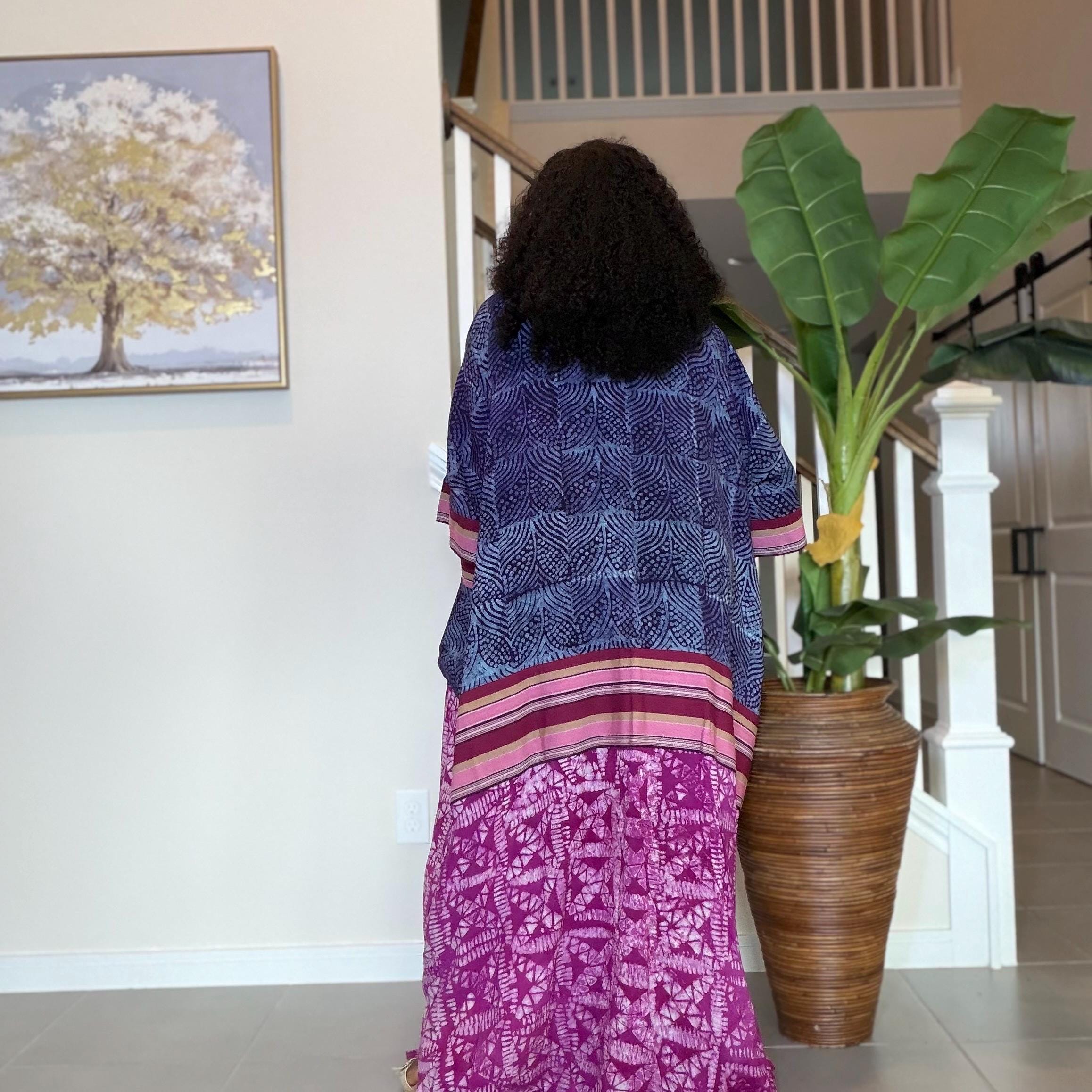 Handmade Adire Maxi Dress, Nigerian Tie Dye Kaftan, Boho African Clothing