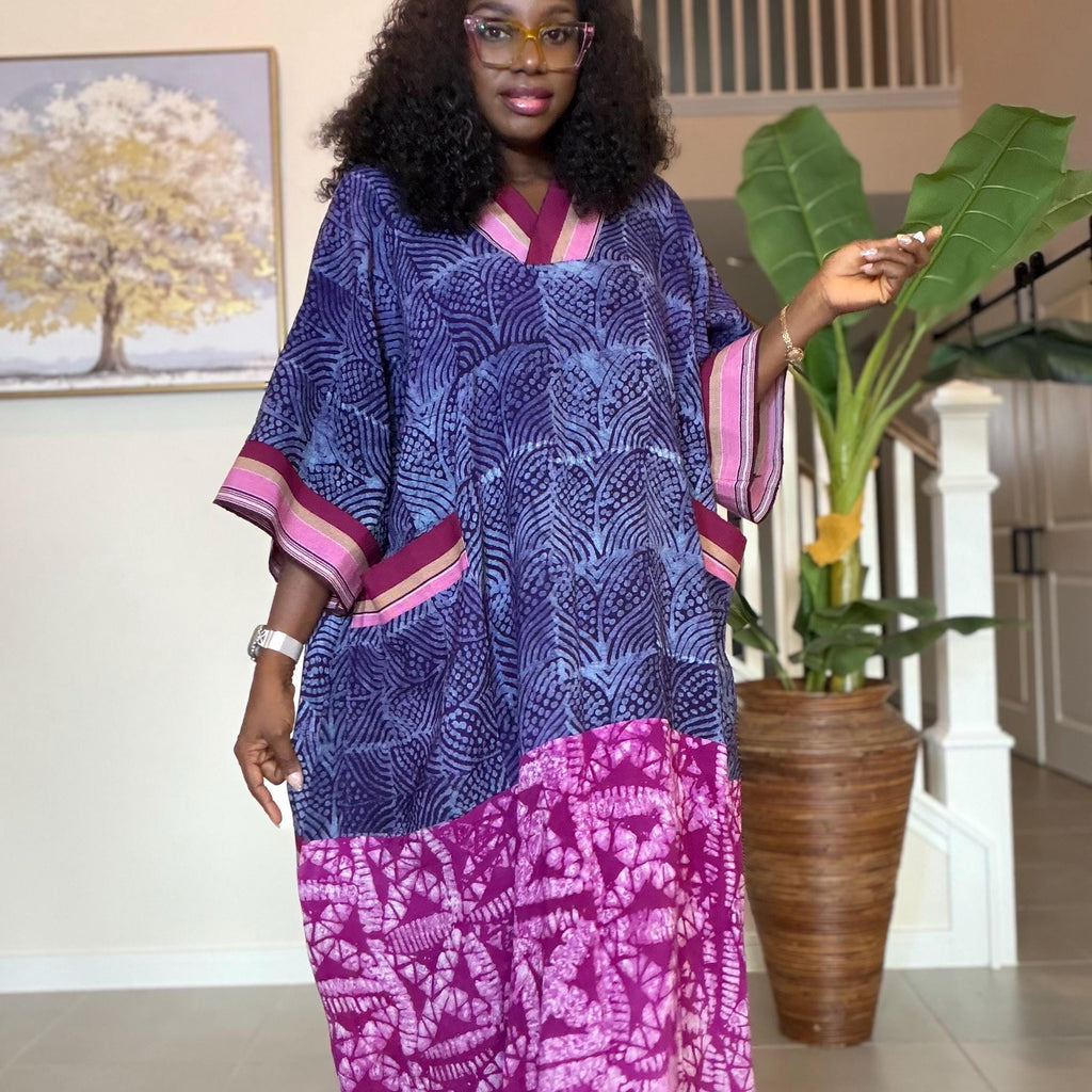 Handmade Adire Maxi Dress, Nigerian Tie Dye Kaftan, Boho African Clothing