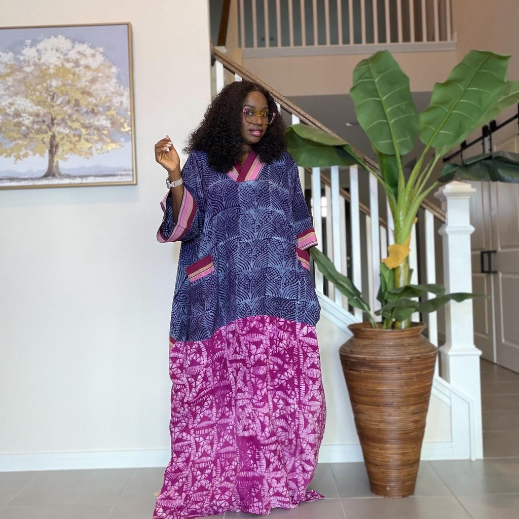 Handmade Adire Maxi Dress, Nigerian Tie Dye Kaftan, Boho African Clothing