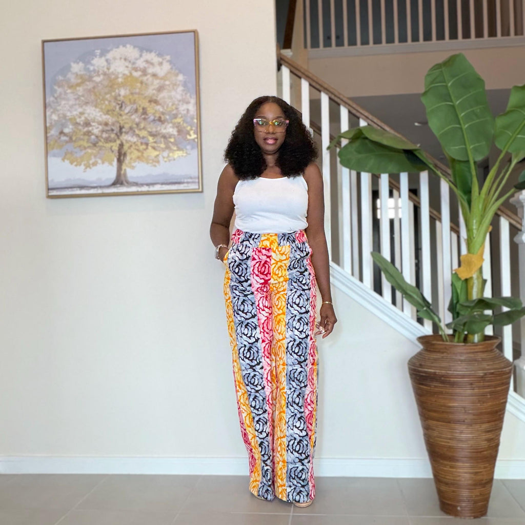 Ankara Wide Leg Pants for Women, African Print High Waist Trousers with Pockets, Colorful Batik Tie Waist Pants, Causal Boho Chic Outfit