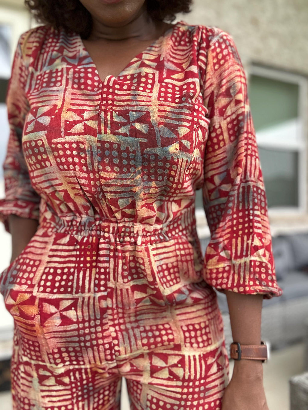 African Adire Jumpsuit | Vibrant Print, Wide-Leg Romper