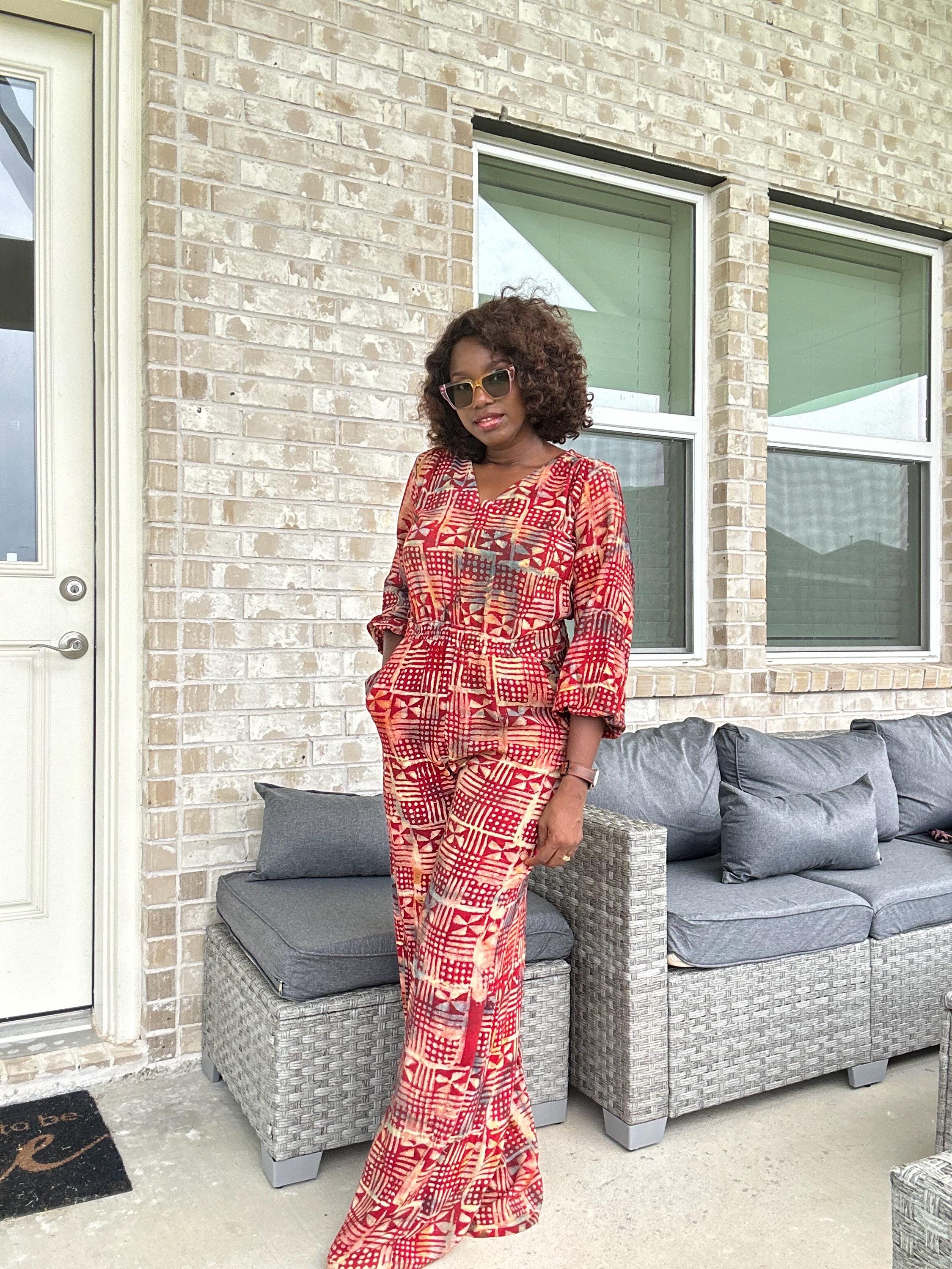 African Adire Jumpsuit | Vibrant Print, Wide-Leg Romper