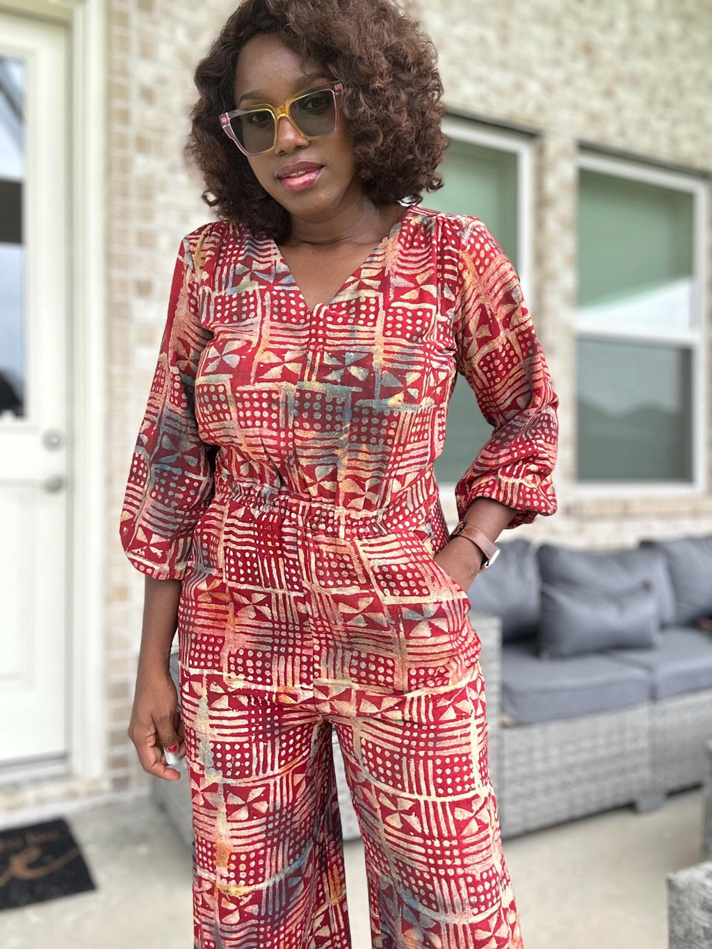 African Adire Jumpsuit | Vibrant Print, Wide-Leg Romper