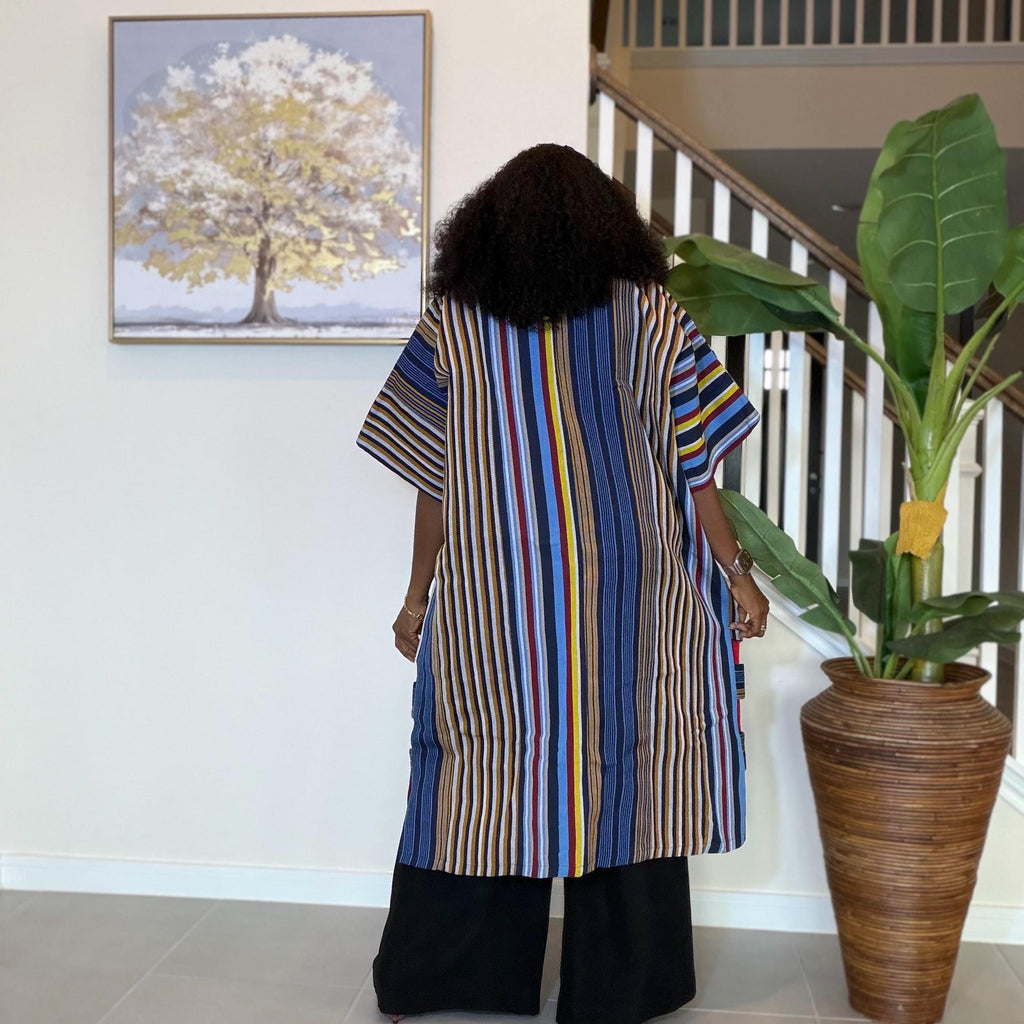 Handwoven Aso Oke Kimono Jacket | Nigerian Yoruba Fabric, Boho Coat