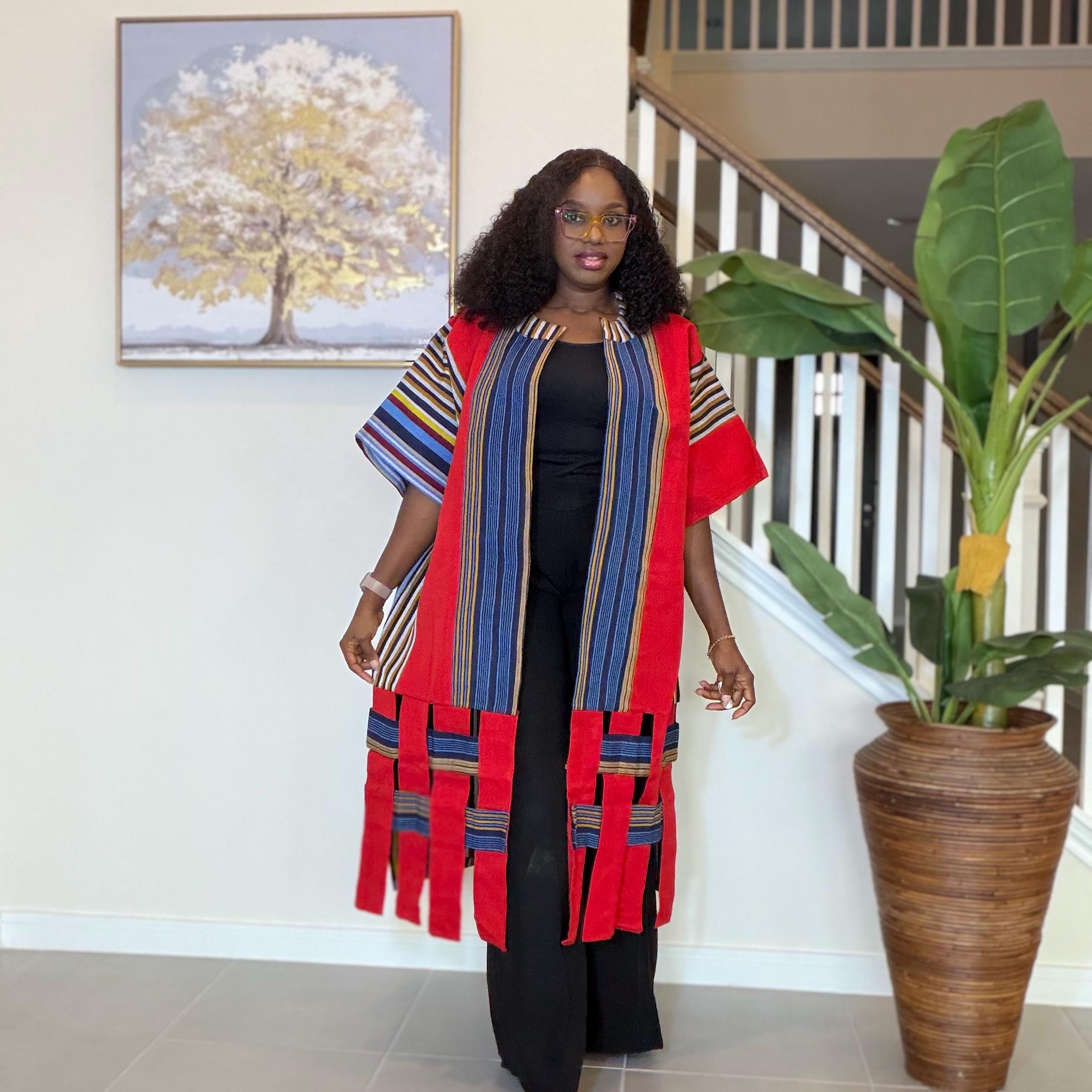 Handwoven Aso Oke Kimono Jacket | Nigerian Yoruba Fabric, Boho Coat