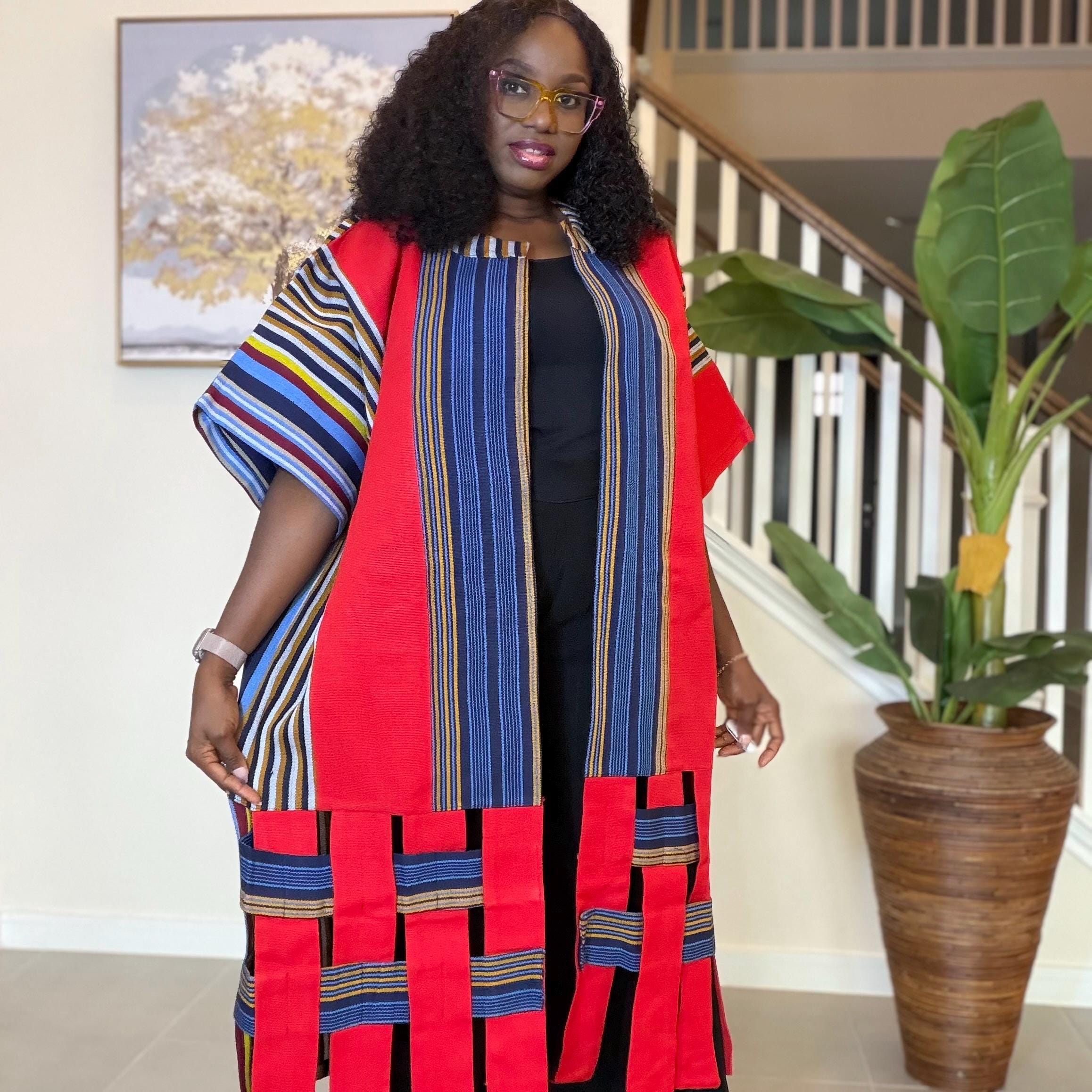 Handwoven Aso Oke Kimono Jacket | Nigerian Yoruba Fabric, Boho Coat