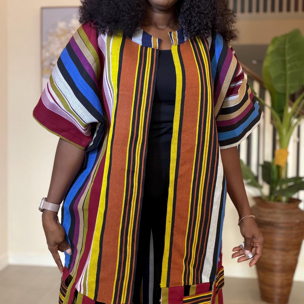 Handwoven Aso Oke Kimono Jacket | Nigerian Yoruba Fabric, Boho Coat