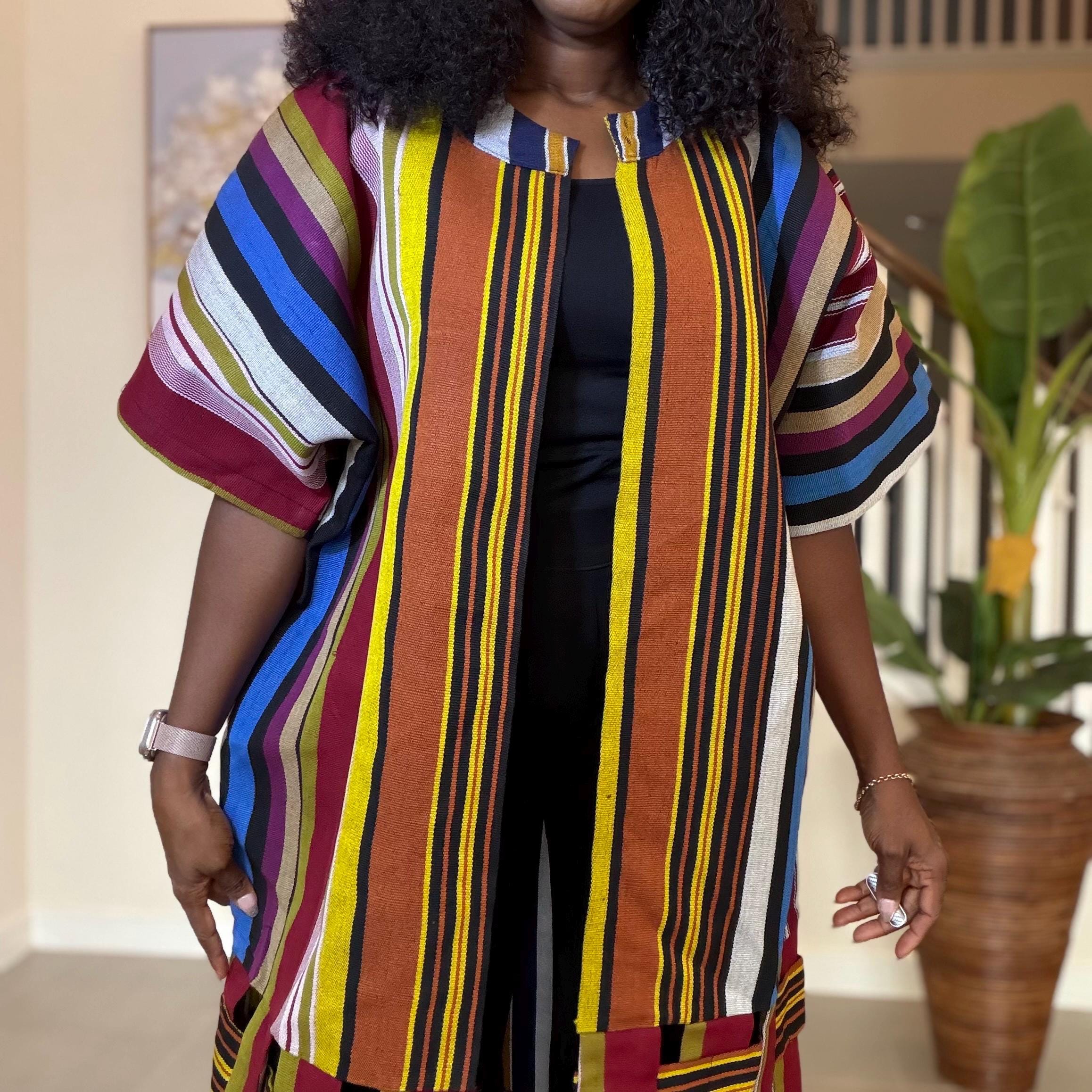 Handwoven Aso Oke Kimono Jacket | Nigerian Yoruba Fabric, Boho Coat