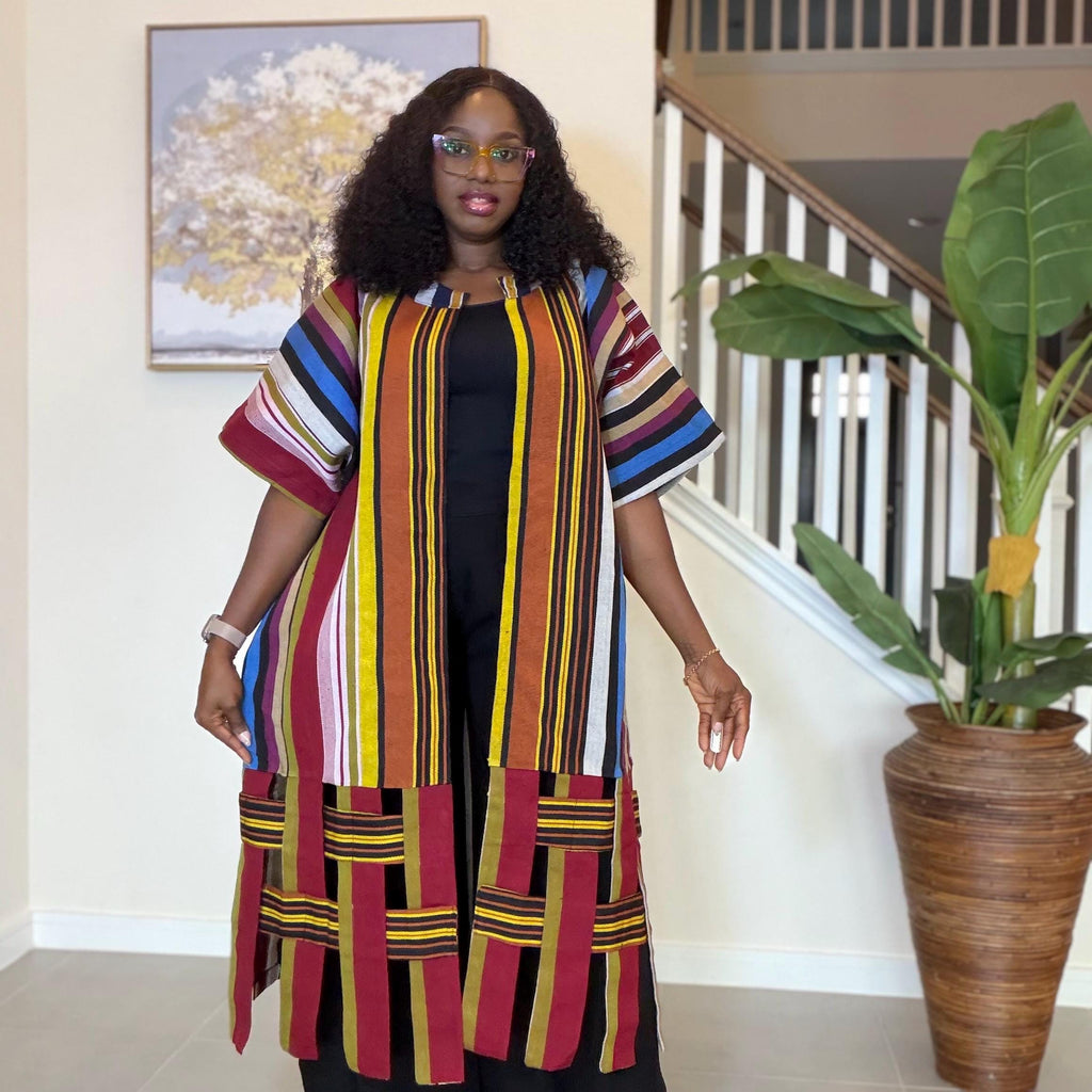 Handwoven Aso Oke Kimono Jacket | Nigerian Yoruba Fabric, Boho Coat