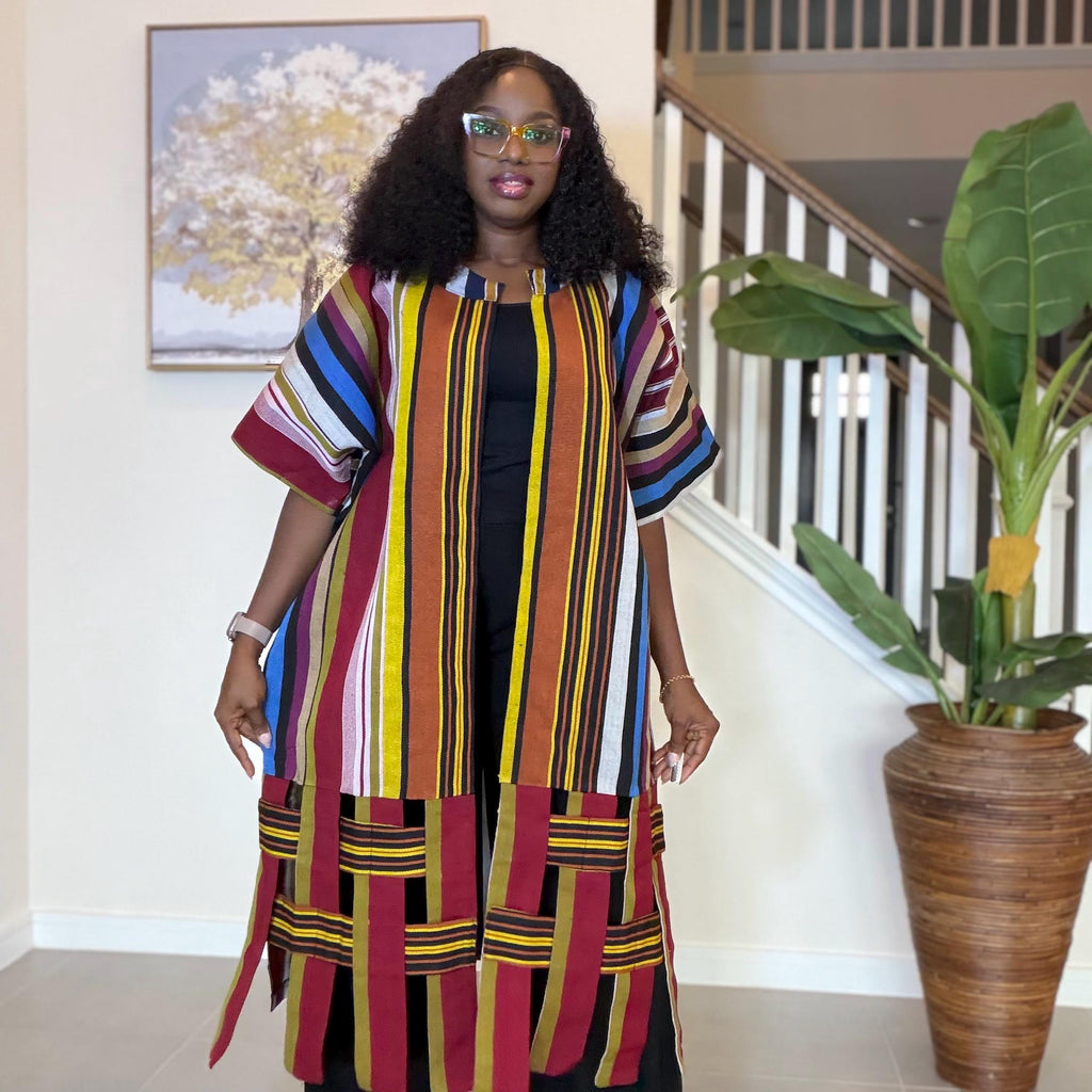 Handwoven Aso Oke Kimono Jacket | Nigerian Yoruba Fabric, Boho Coat