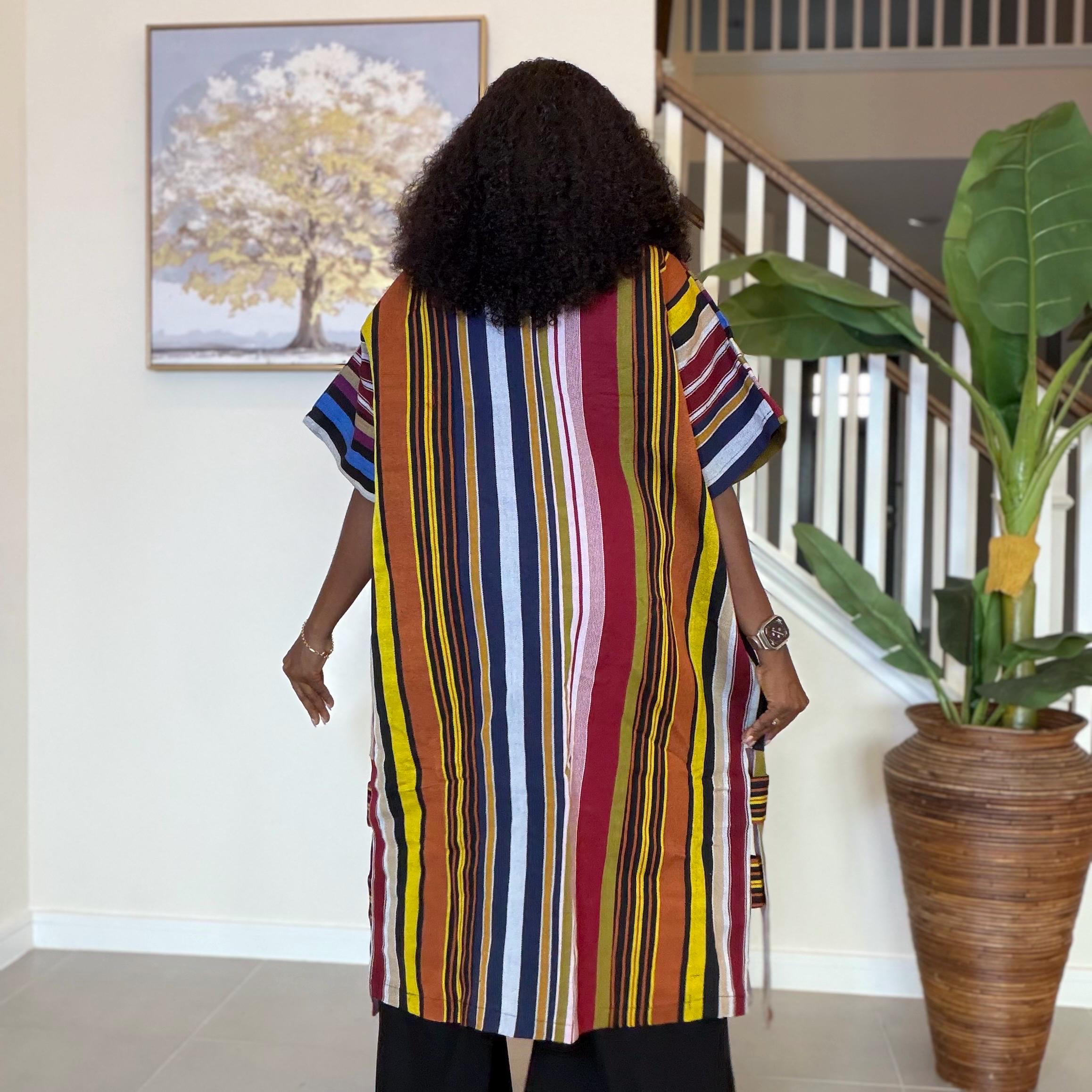 Handwoven Aso Oke Kimono Jacket | Nigerian Yoruba Fabric, Boho Coat