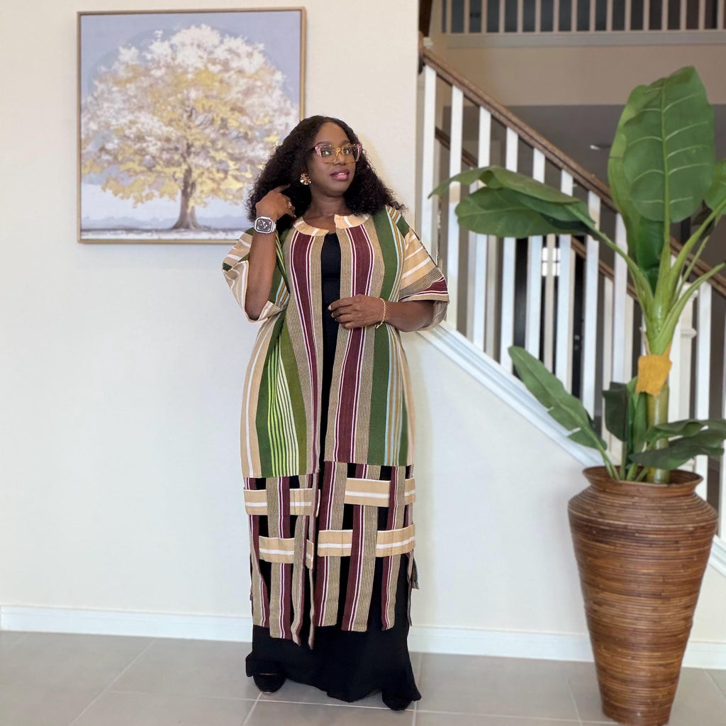 Handwoven Aso Oke Kimono Jacket | Nigerian Yoruba Fabric, Boho Coat