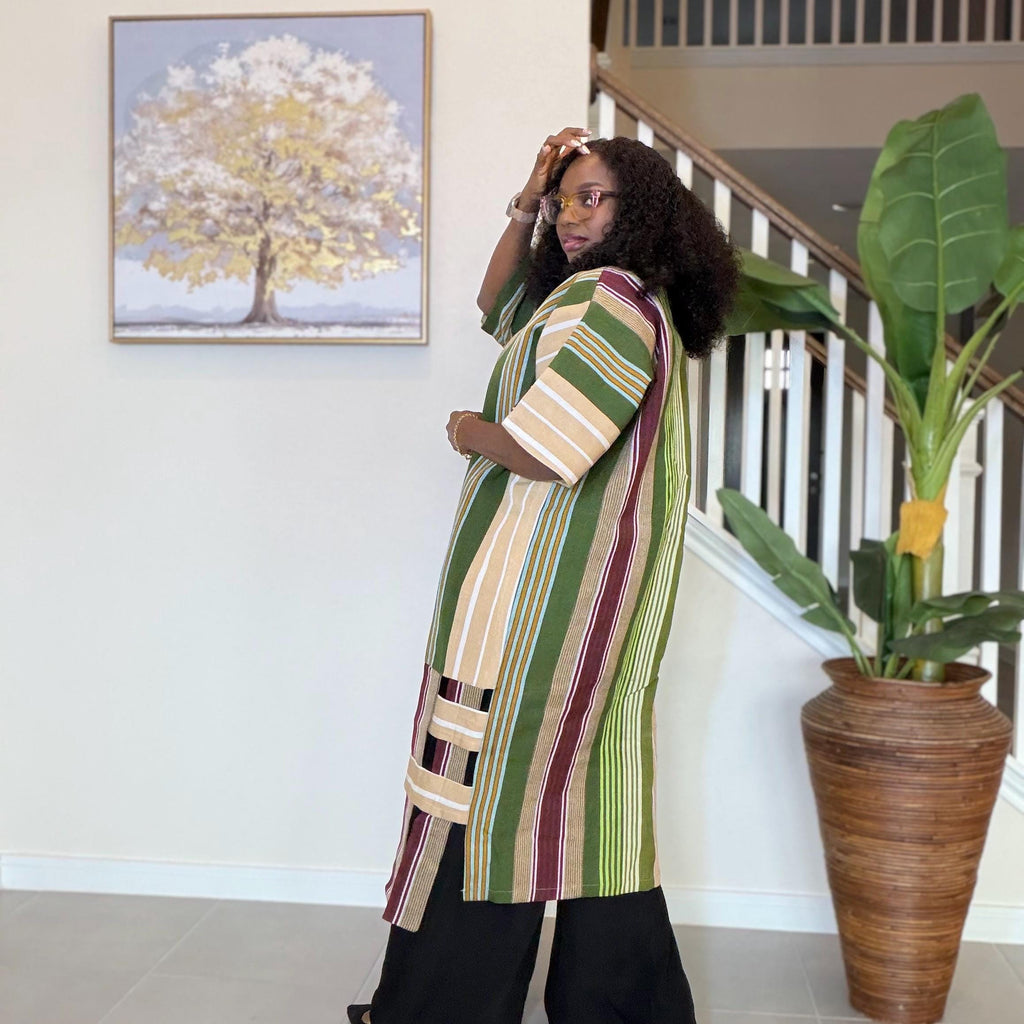 Handwoven Aso Oke Kimono Jacket | Nigerian Yoruba Fabric, Boho Coat