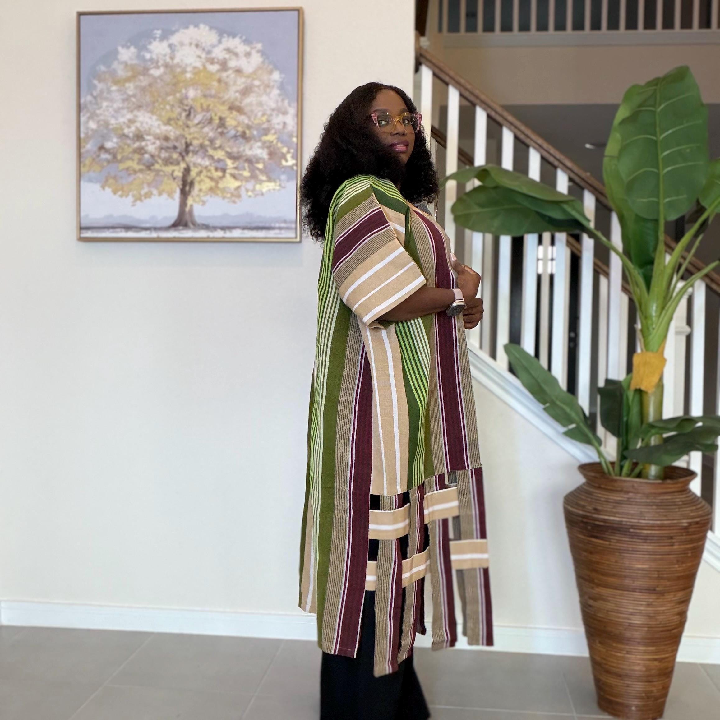 Handwoven Aso Oke Kimono Jacket | Nigerian Yoruba Fabric, Boho Coat
