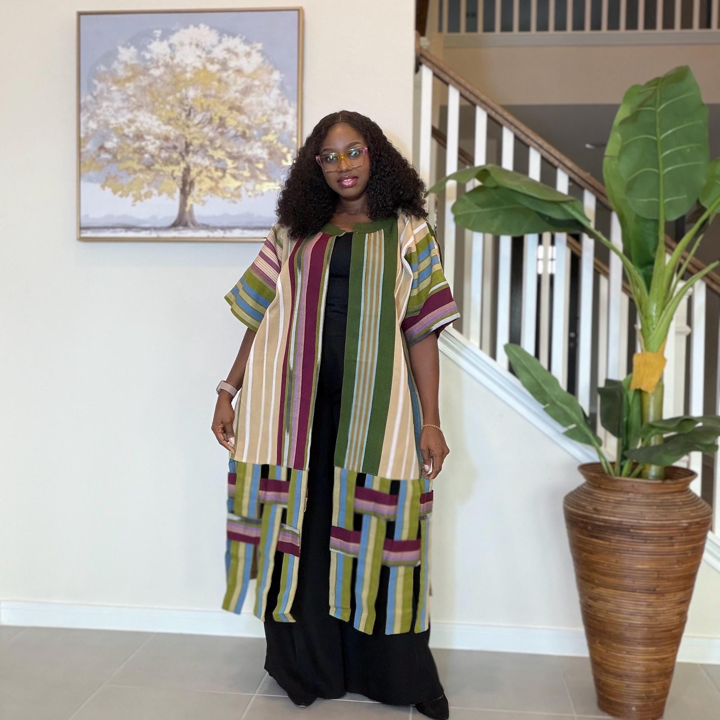Handwoven Aso Oke Kimono Jacket | Yoruba Fabric, Boho Style