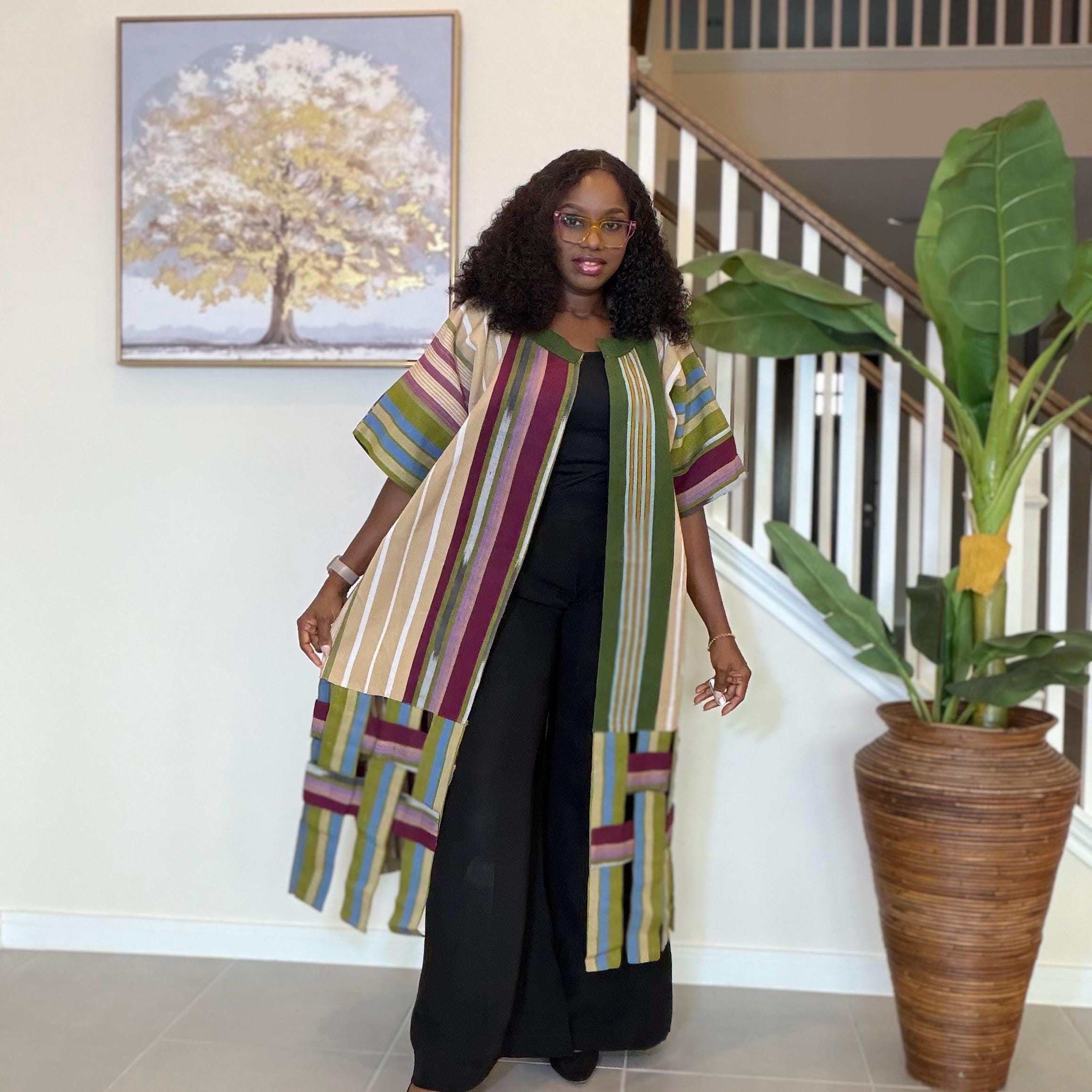 Handwoven Aso Oke Kimono Jacket | Yoruba Fabric, Boho Style
