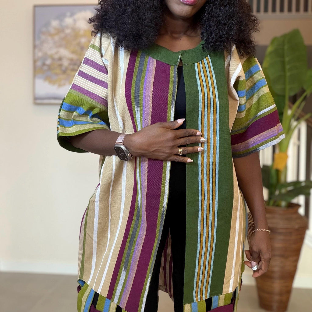 Handwoven Aso Oke Kimono Jacket | Yoruba Fabric, Boho Style