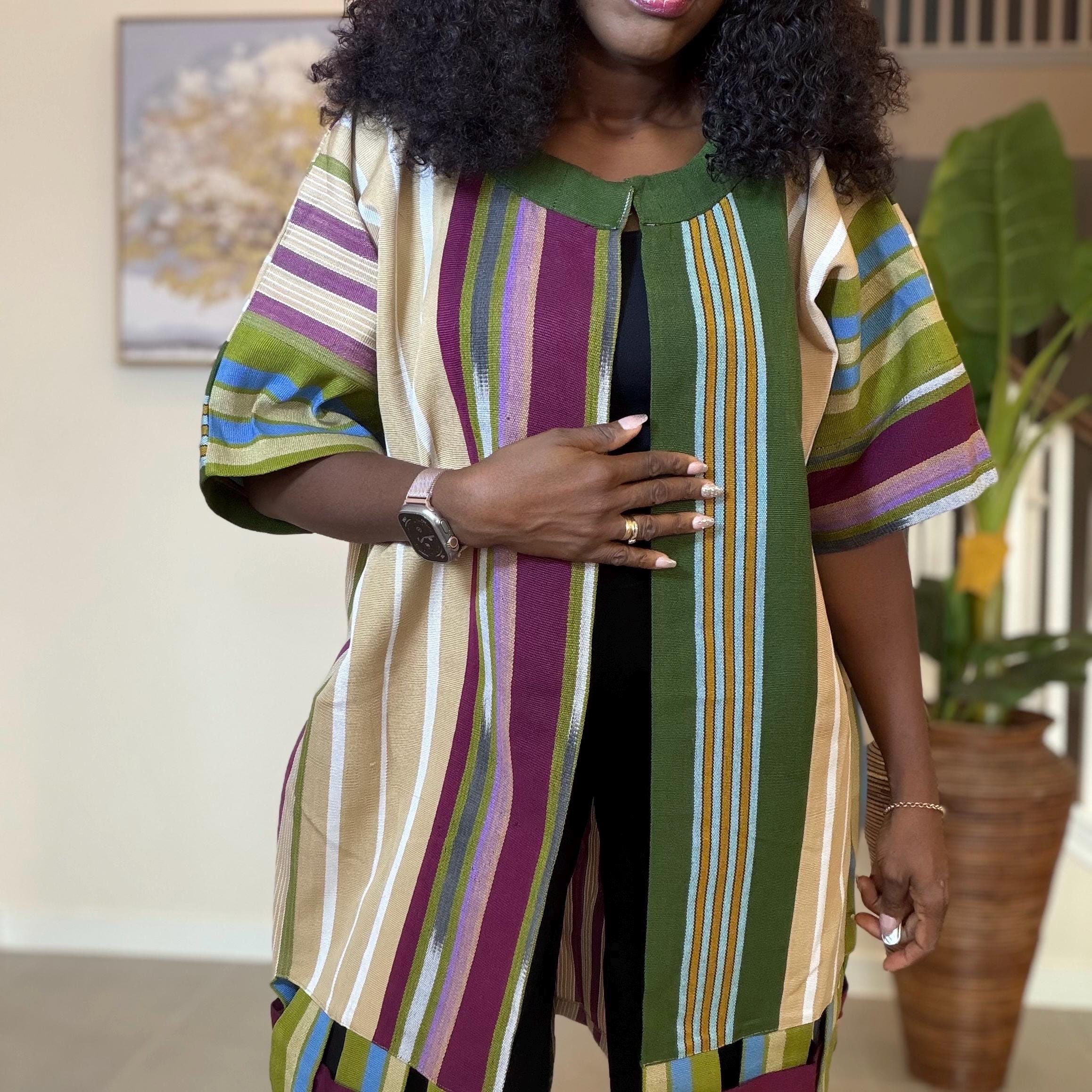 Handwoven Aso Oke Kimono Jacket | Yoruba Fabric, Boho Style