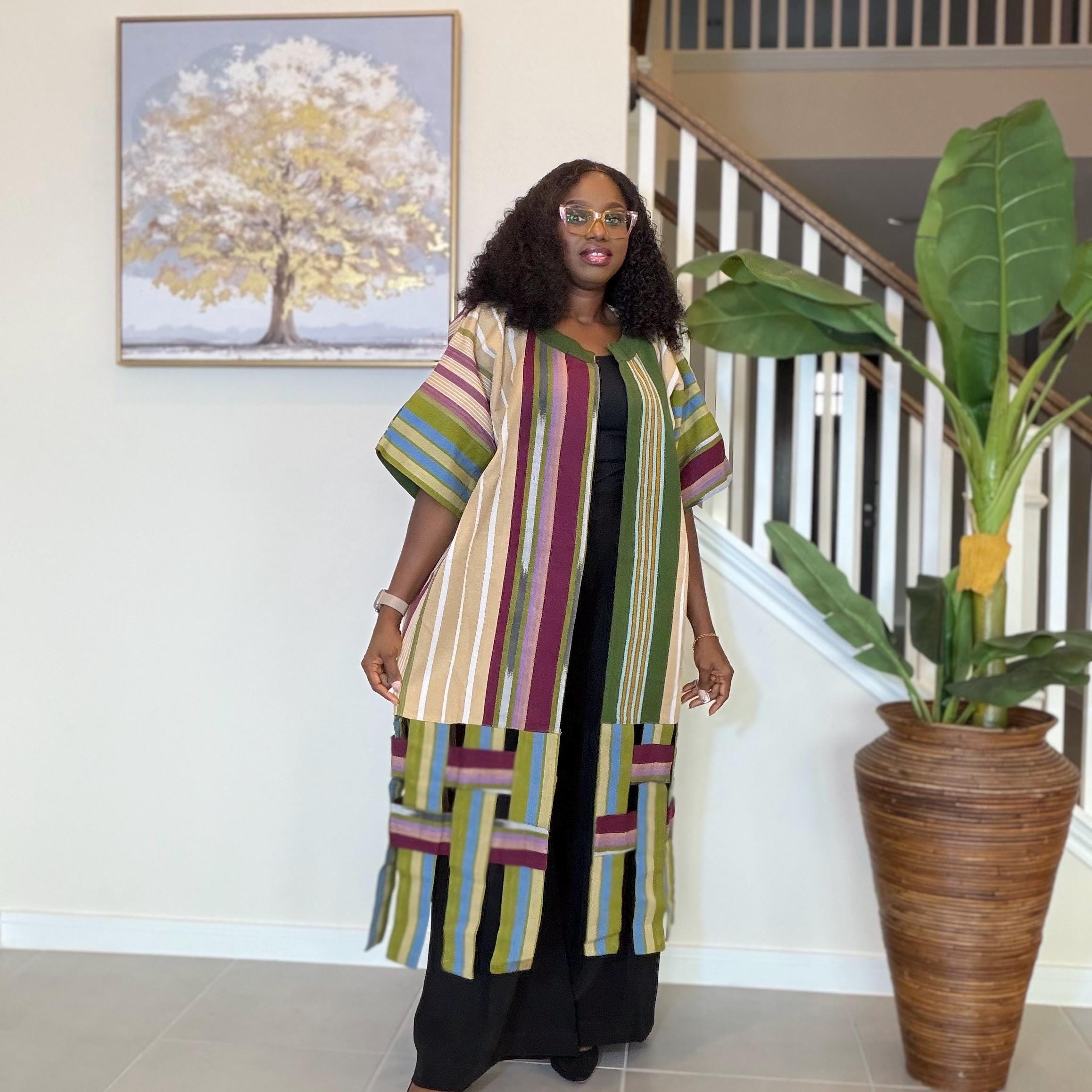 Handwoven Aso Oke Kimono Jacket | Yoruba Fabric, Boho Style