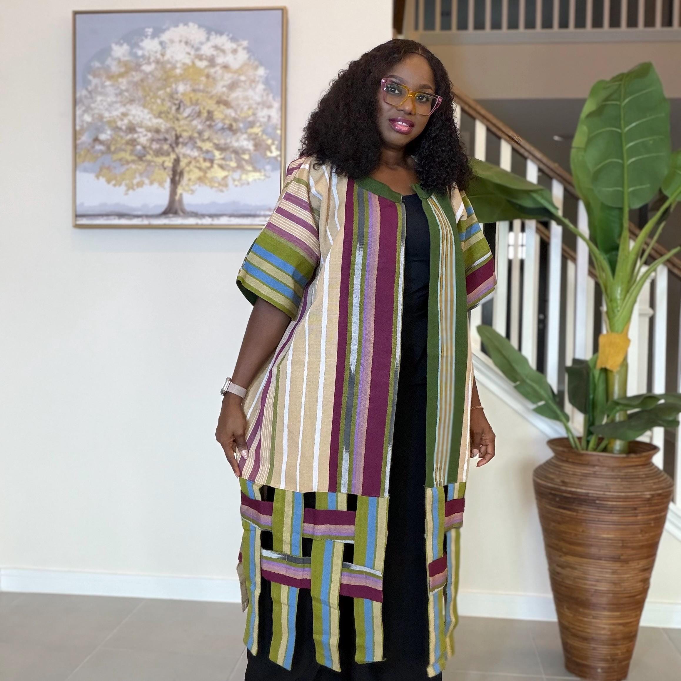 Handwoven Aso Oke Kimono Jacket | Yoruba Fabric, Boho Style