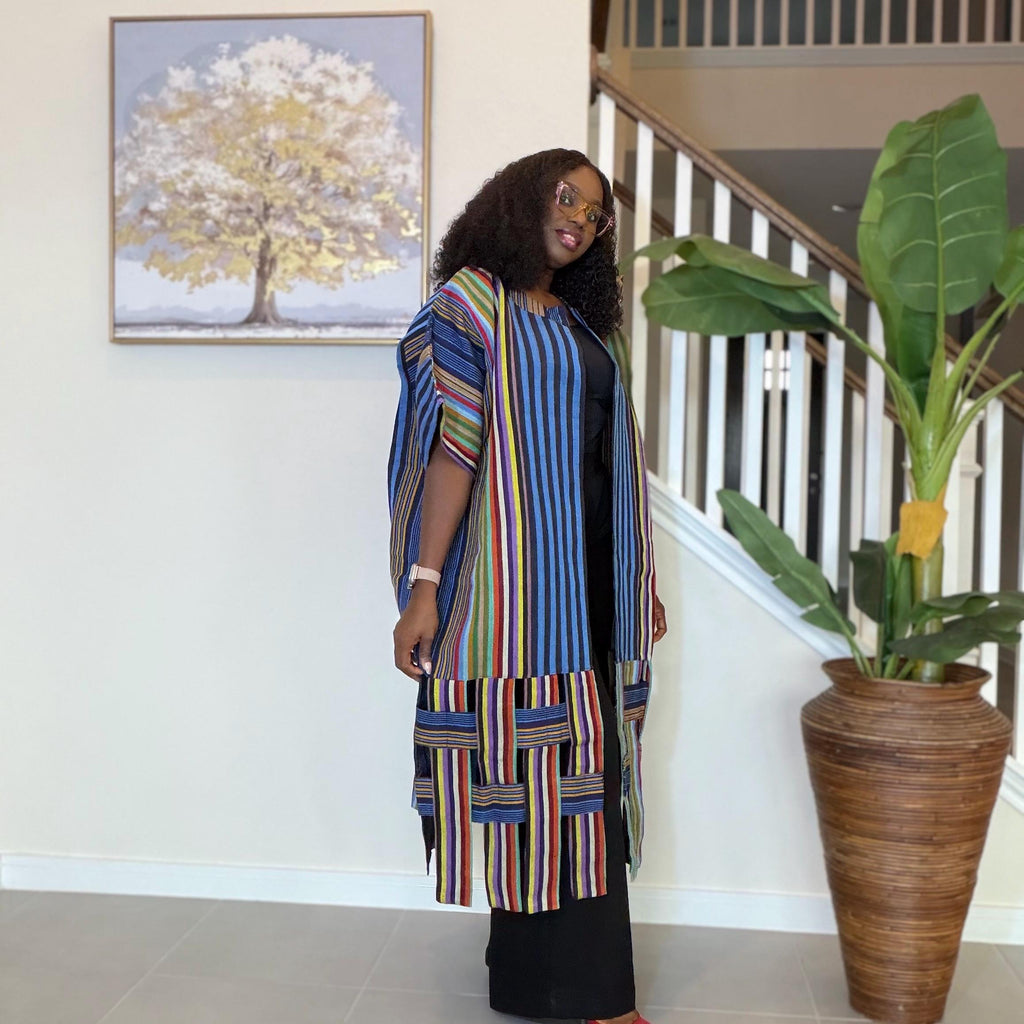 Handwoven Aso Oke Kimono Jacket | Nigerian Yoruba Fabric, Boho Style