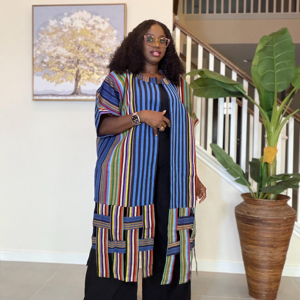 Handwoven Aso Oke Kimono Jacket | Nigerian Yoruba Fabric, Boho Style