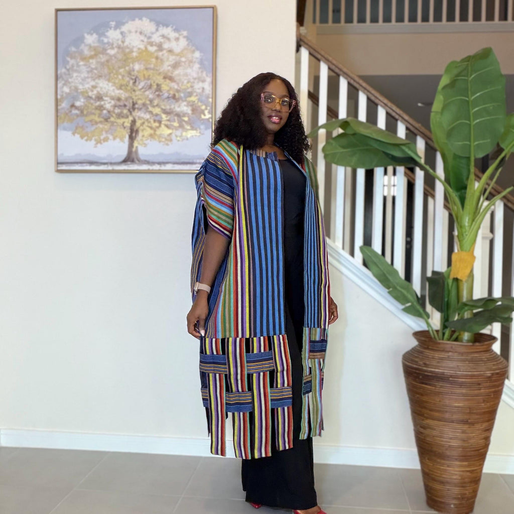 Handwoven Aso Oke Kimono Jacket | Nigerian Yoruba Fabric, Boho Style
