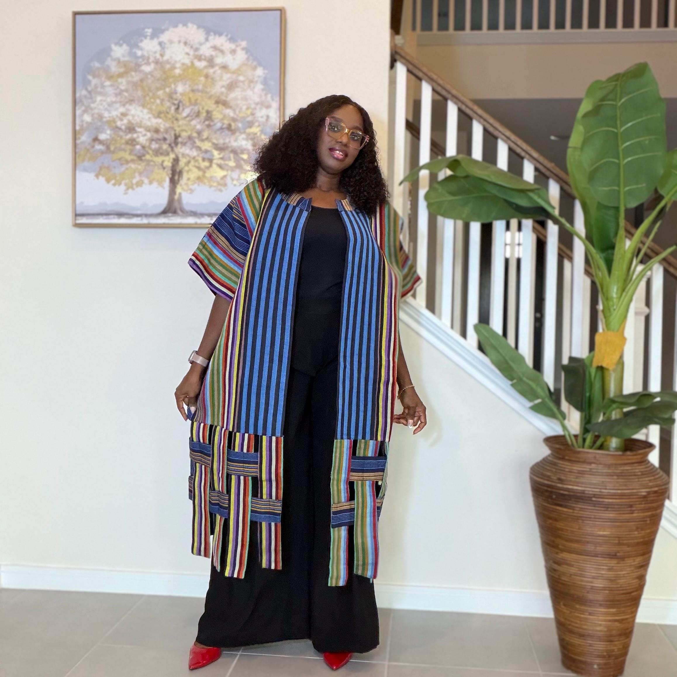 Handwoven Aso Oke Kimono Jacket | Nigerian Yoruba Fabric, Boho Style