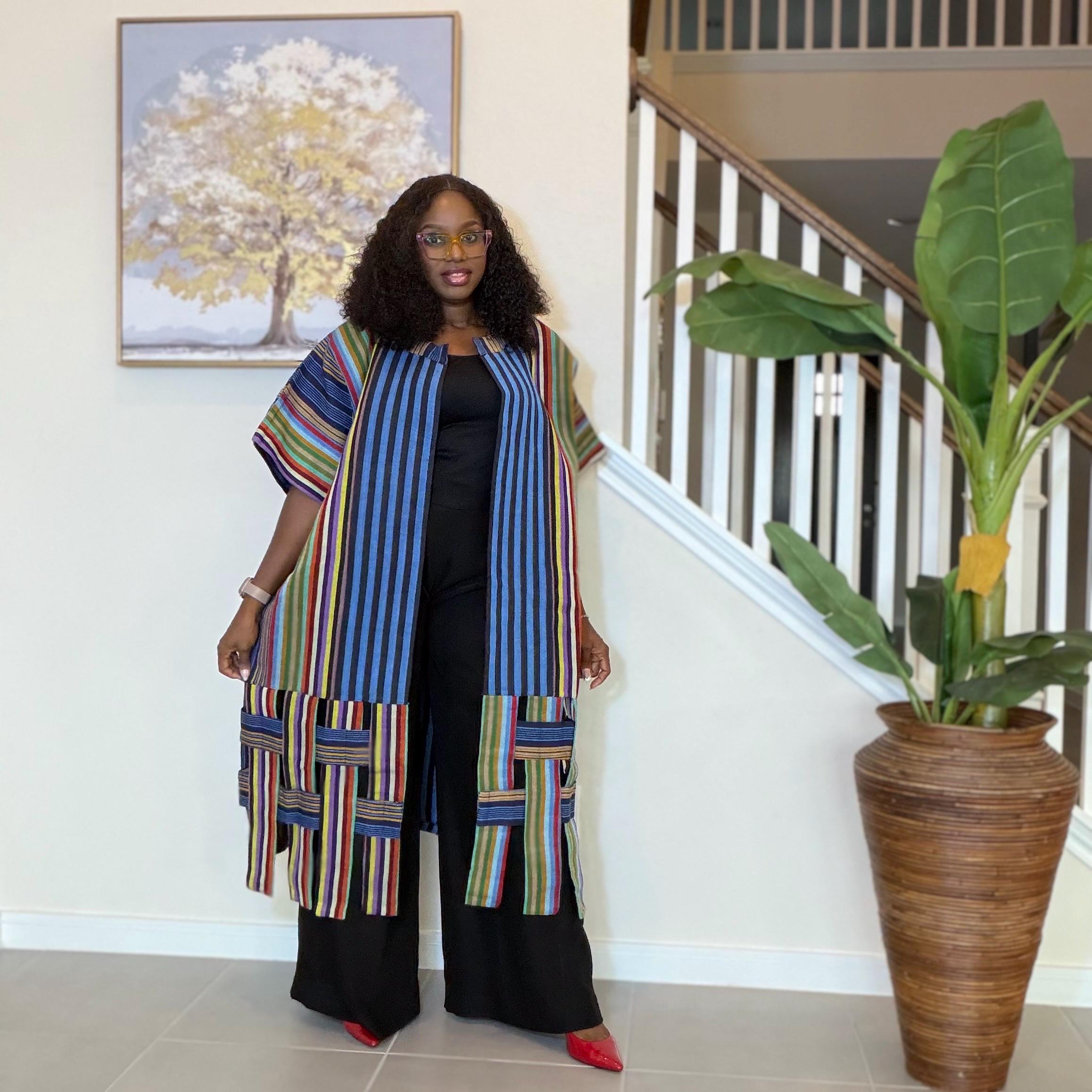 Handwoven Aso Oke Kimono Jacket | Nigerian Yoruba Fabric, Boho Style