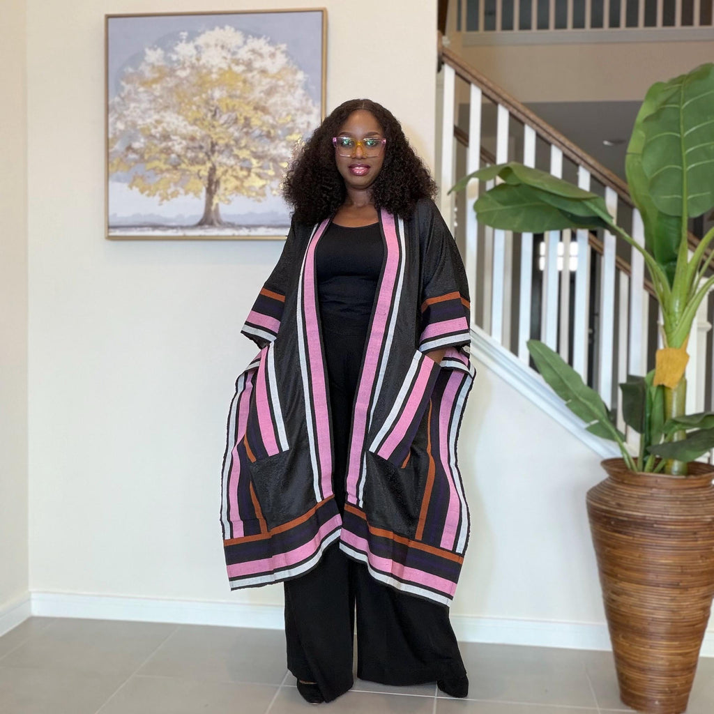 Luxury Damask and Aso Oke Kimono, Damask and Aso Oke Kimono – African Jacket, Boho Duster, Statement Kimono for Women, Festival Outfit