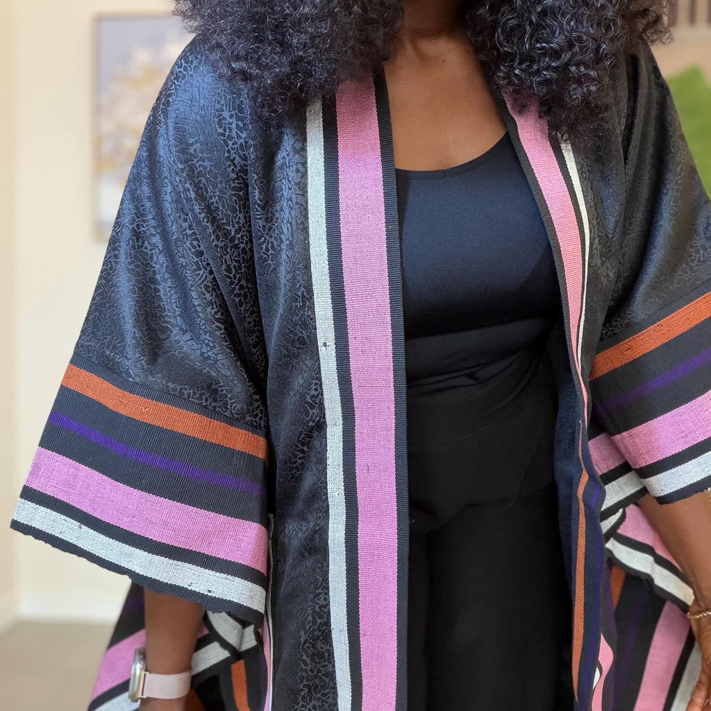 Luxury Damask and Aso Oke Kimono, Damask and Aso Oke Kimono – African Jacket, Boho Duster, Statement Kimono for Women, Festival Outfit