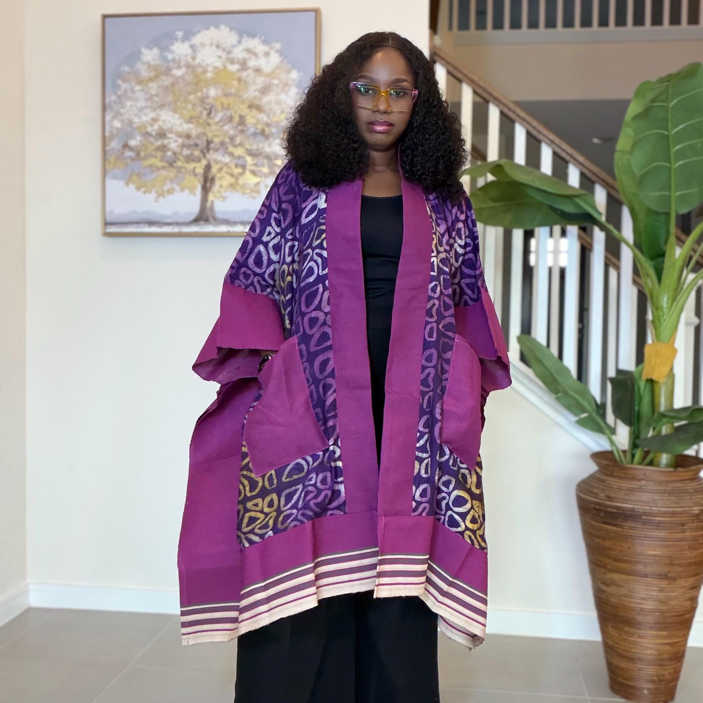 Handmade African Adire Aso Oke Kimono: Boho Print Robe