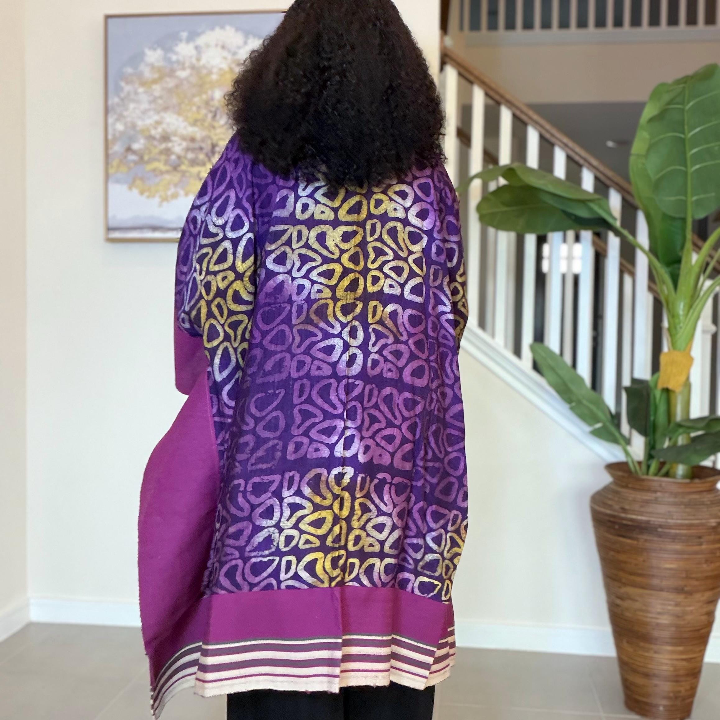 Handmade African Adire Aso Oke Kimono: Boho Print Robe
