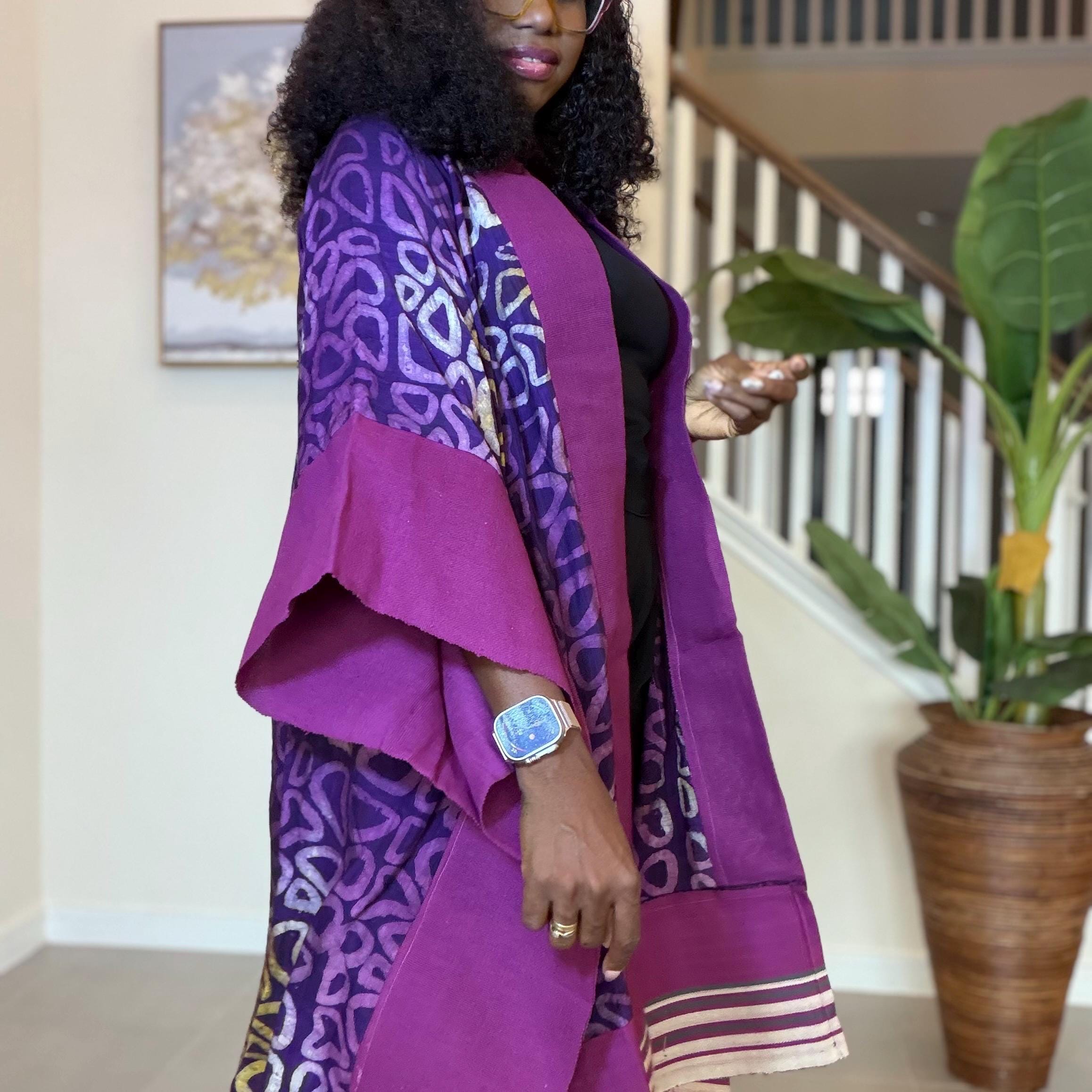 Handmade African Adire Aso Oke Kimono: Boho Print Robe
