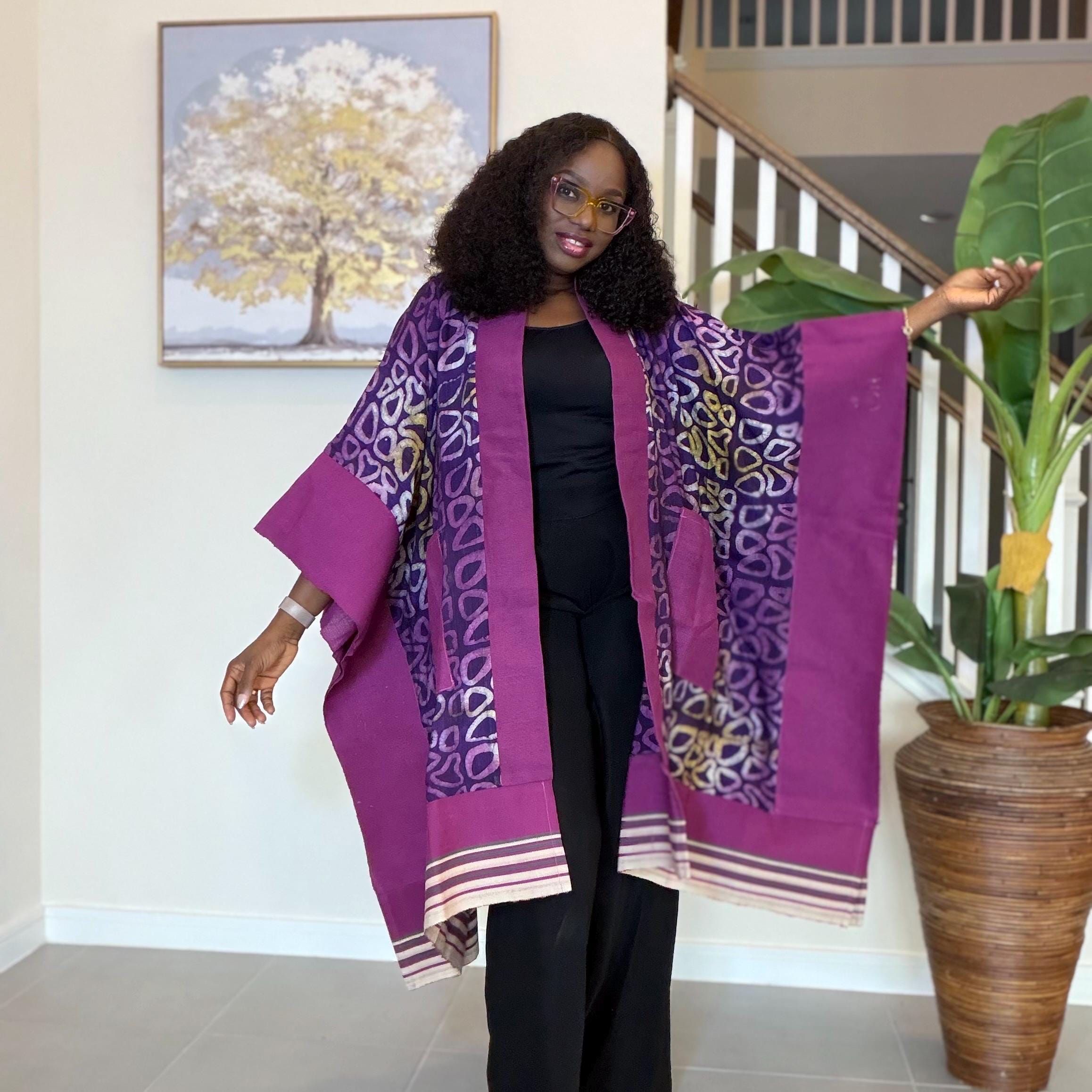 Handmade African Adire Aso Oke Kimono: Boho Print Robe